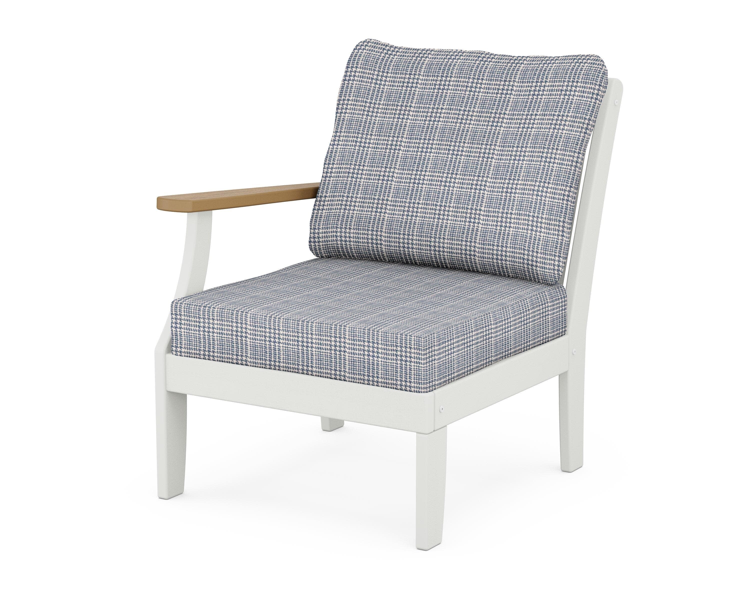 Braxton Modular Left Arm Chair in White / Natural / Houndstooth Sky Blue