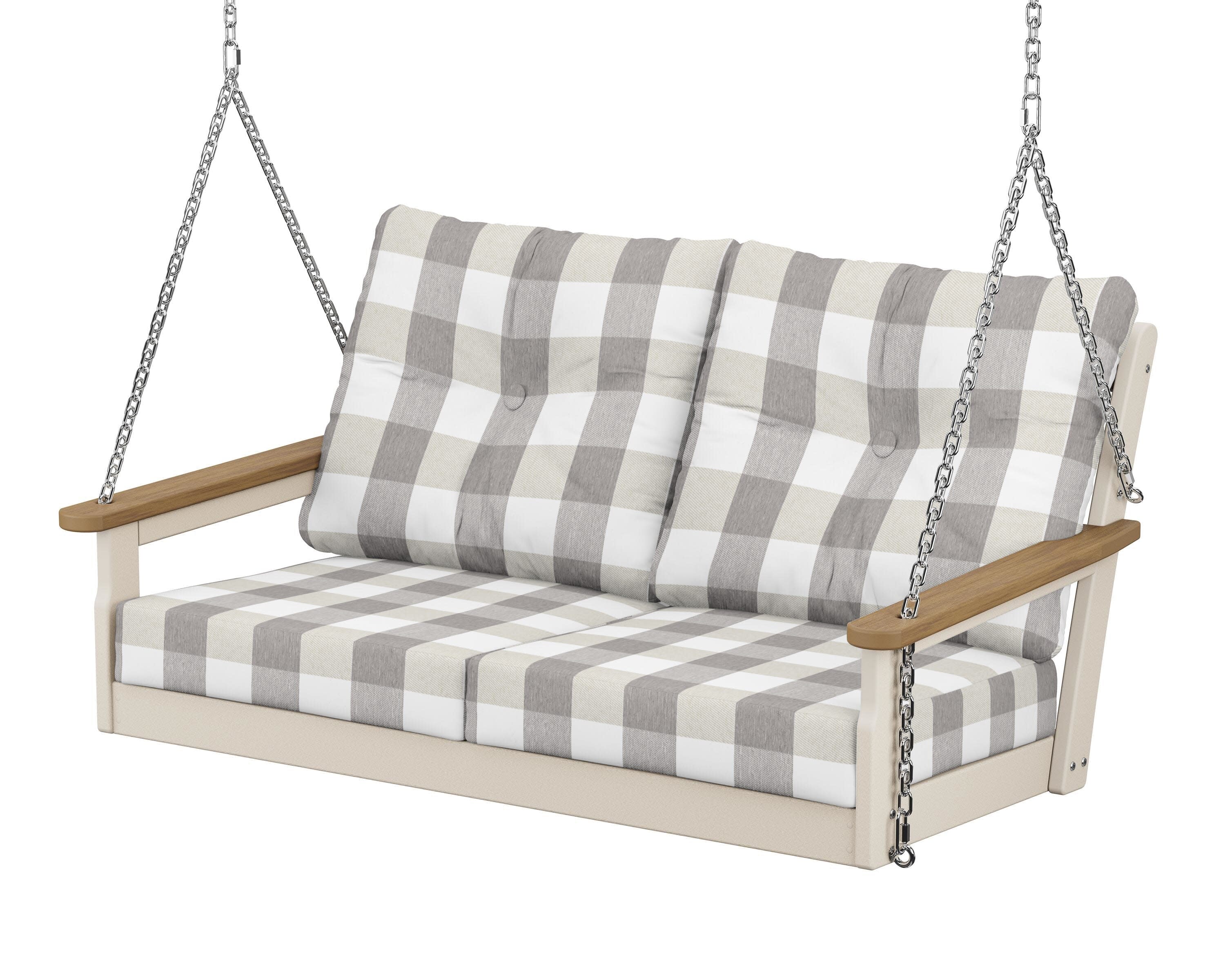 Vineyard Deep Seating Swing in Sand / Natural / Buffalo Plaid Grey Mist