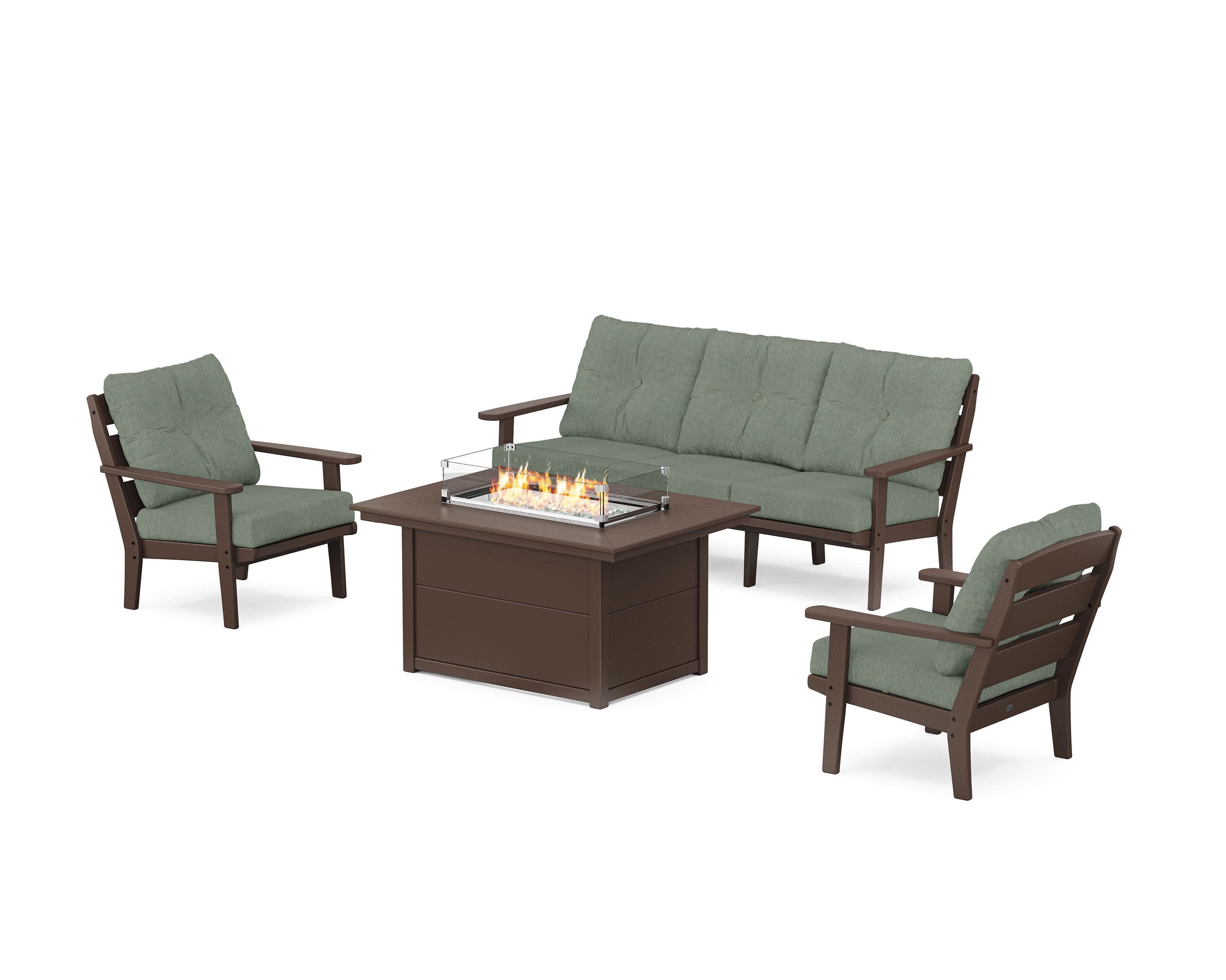 Lakeside Deep Seating Fire Pit Table Set in Mahogany / Cast Sage