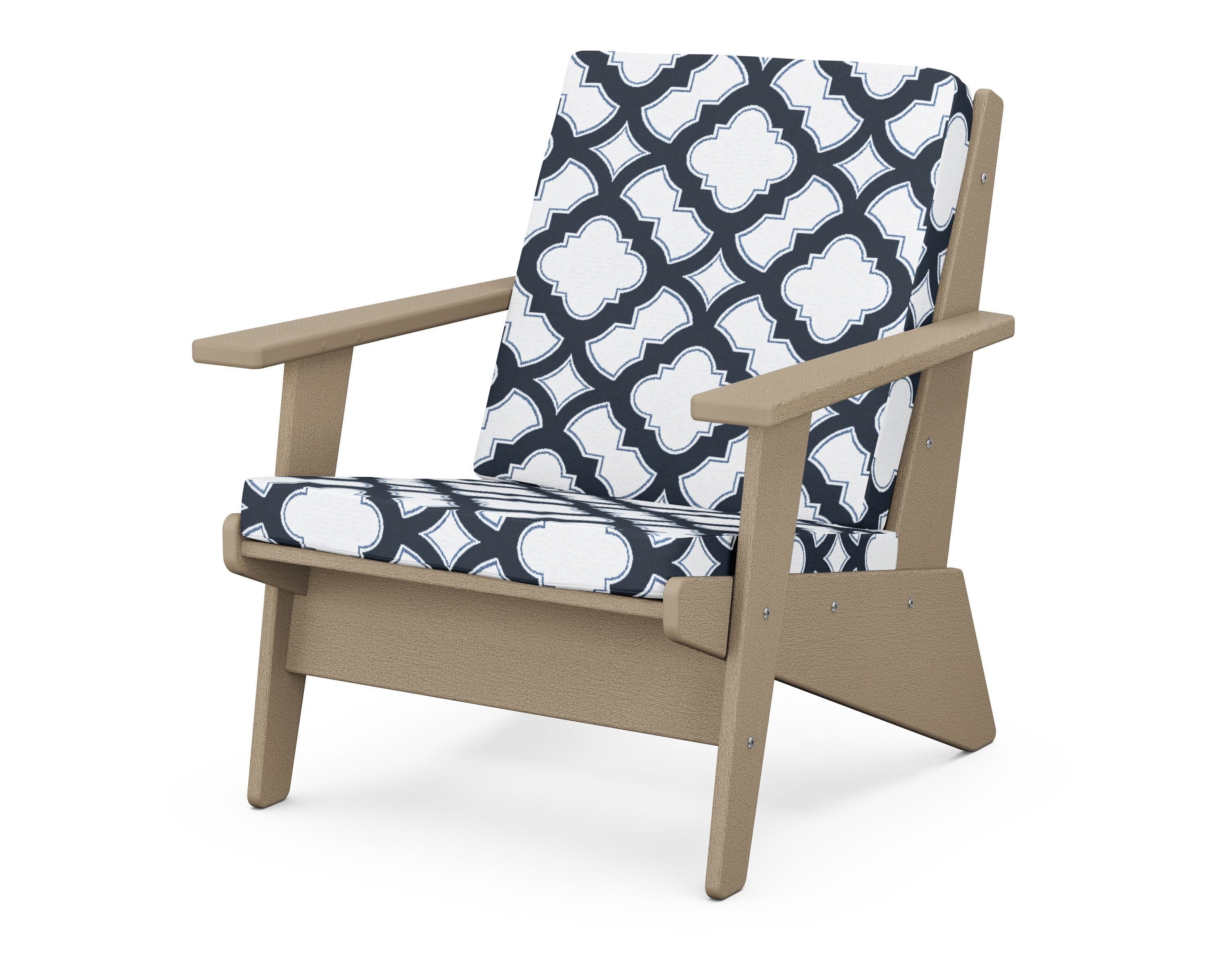 Riviera Modern Lounge Chair in Vintage Sahara / Trellis Marine Indigo