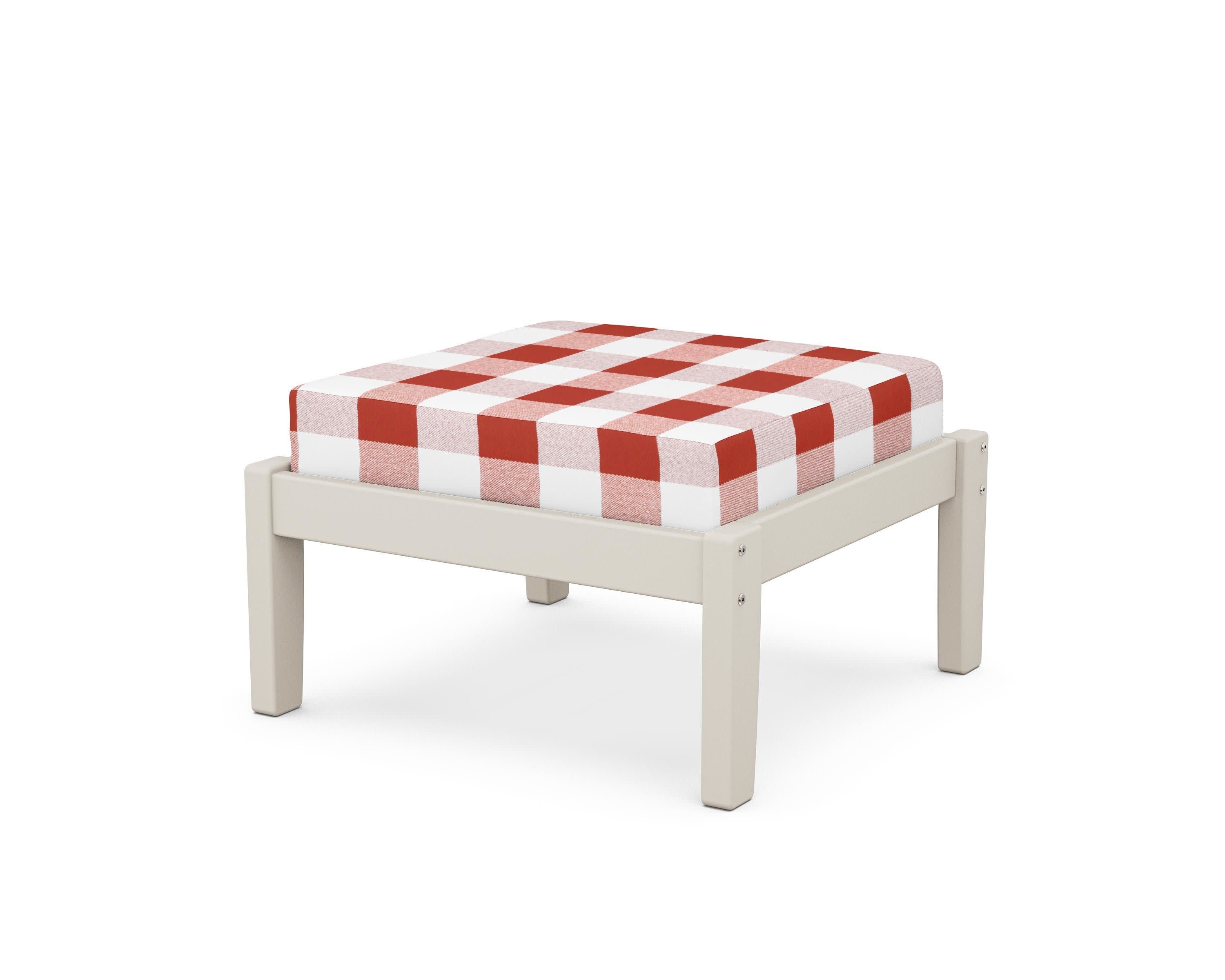 Deep Seating Ottoman in Sand / Buffalo Plaid Crimson