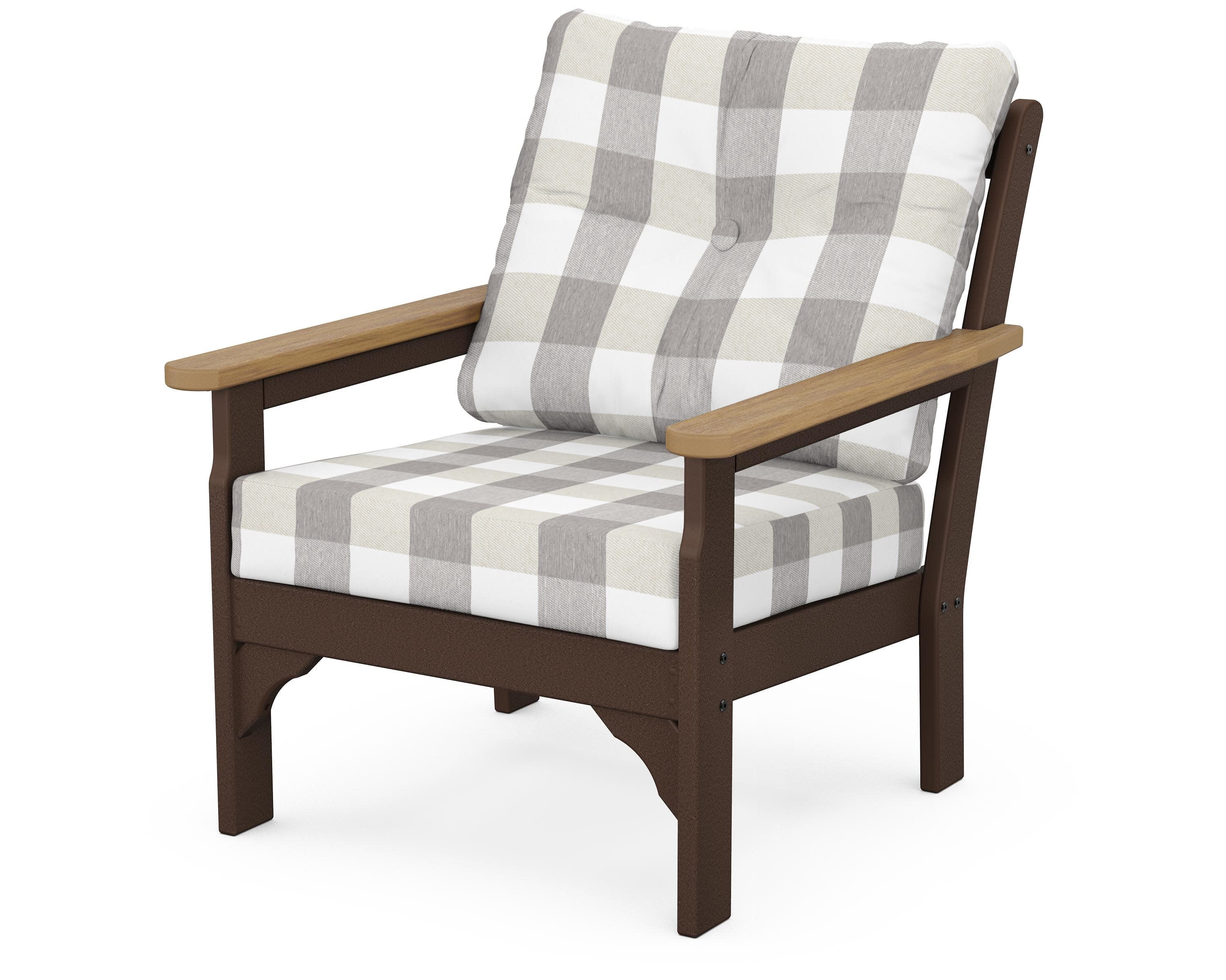 Vineyard Deep Seating Chair in Mahogany / Natural / Buffalo Plaid Grey Mist
