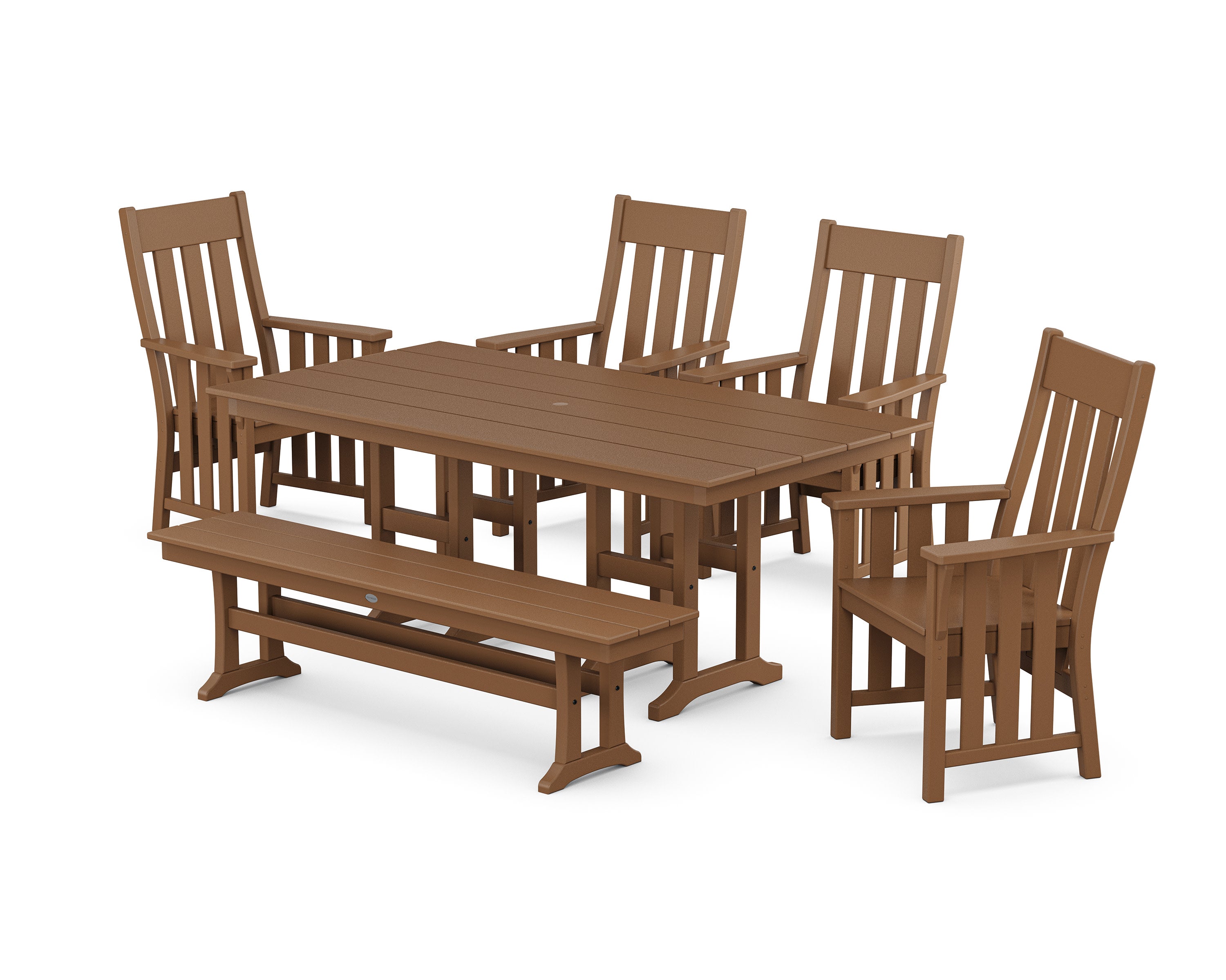 Acadia 6-Piece Farmhouse Dining Set with Bench in Teak