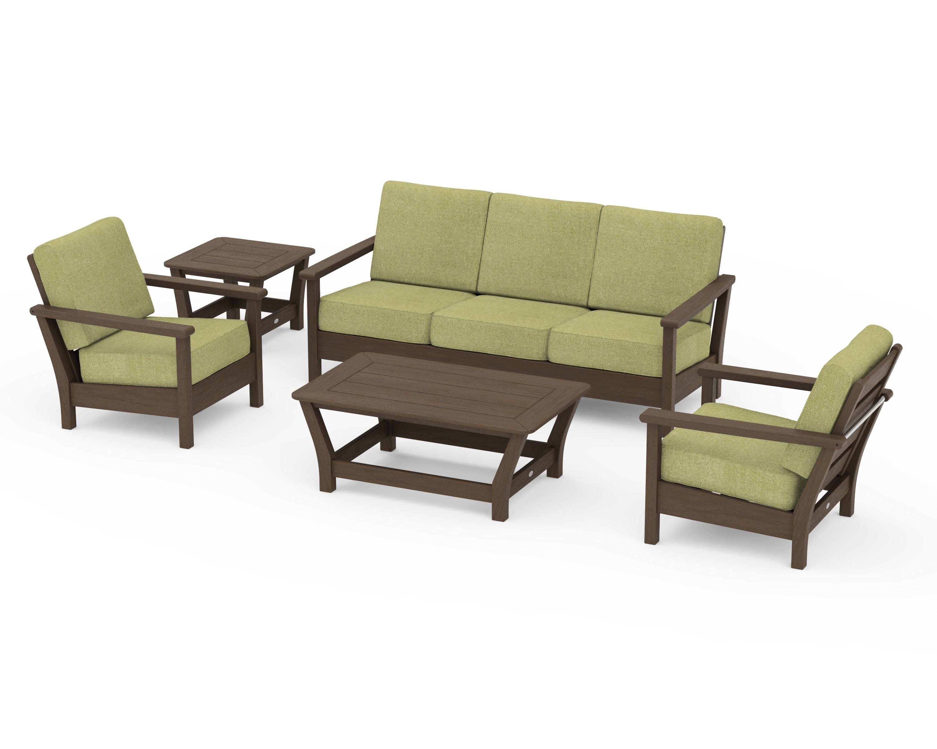 Harbour 5-Piece Deep Seating Set in Kona / Chartreuse Boucle