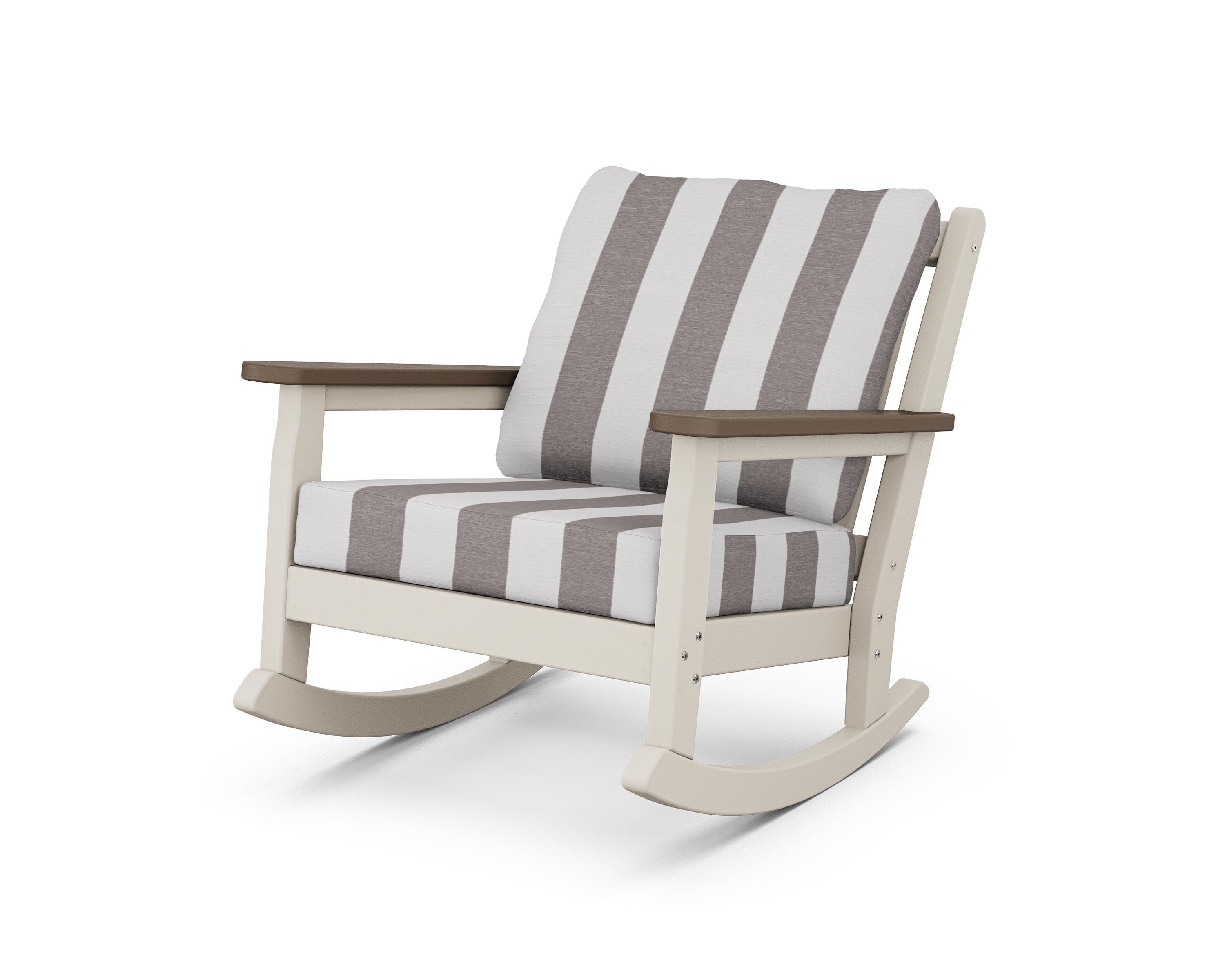 Chippendale Deep Seating Rocking Chair in Sand / Kona / Cabana Stripe Grey Mist
