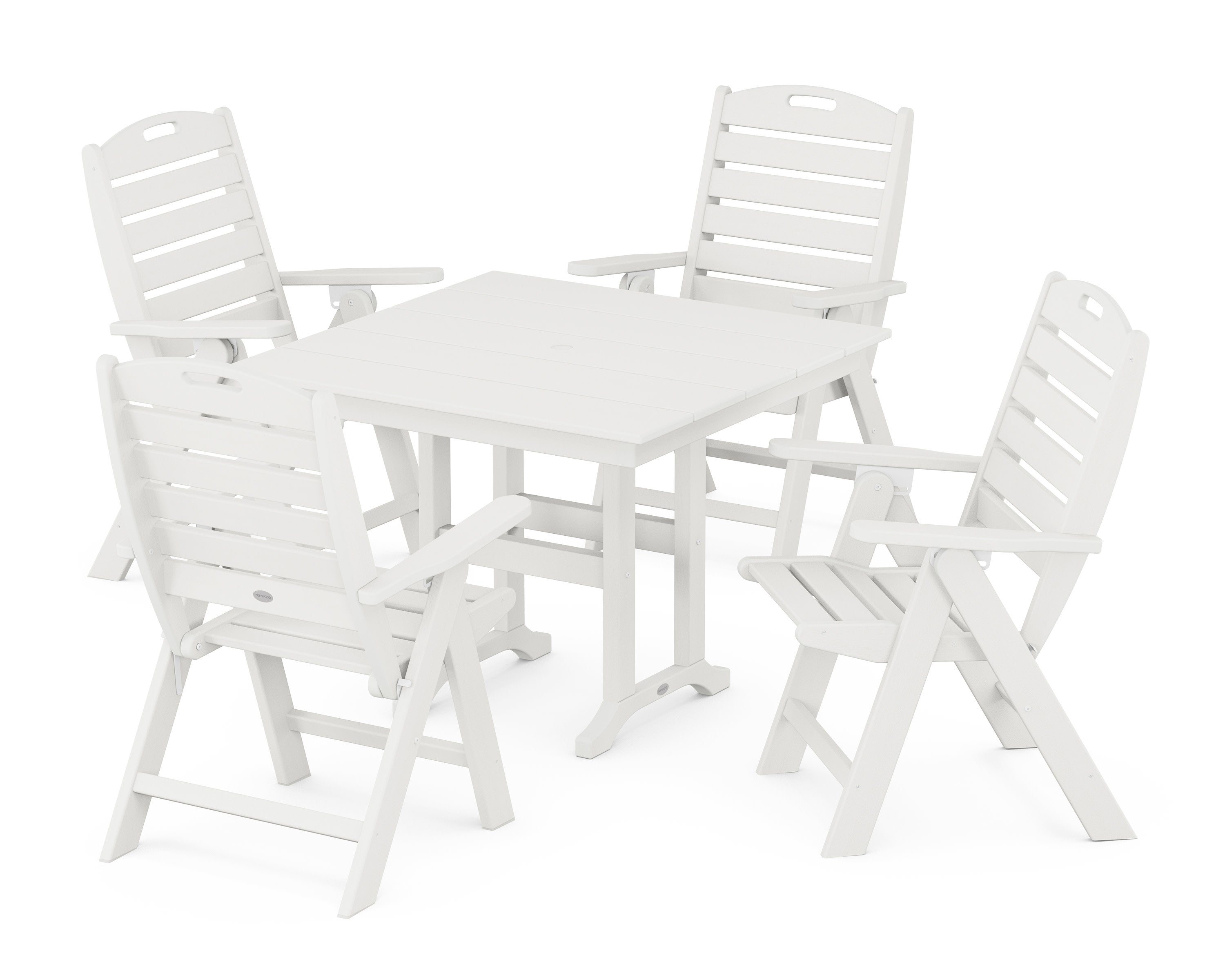 Nautical Folding Highback Chair 5-Piece Farmhouse Dining Set in Vintage White