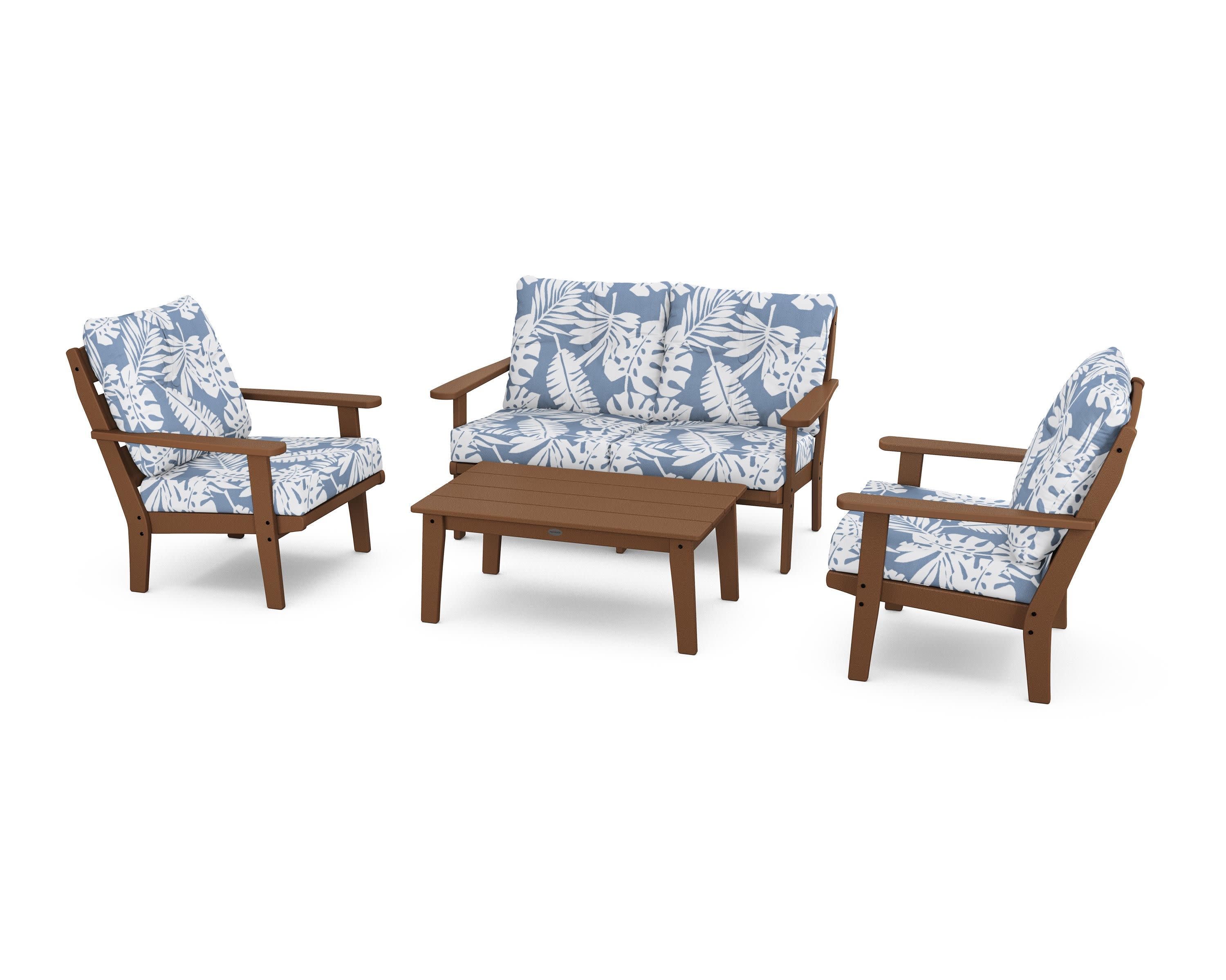 Lakeside 4-Piece Deep Seating Set in Teak / Leaf Sky Blue