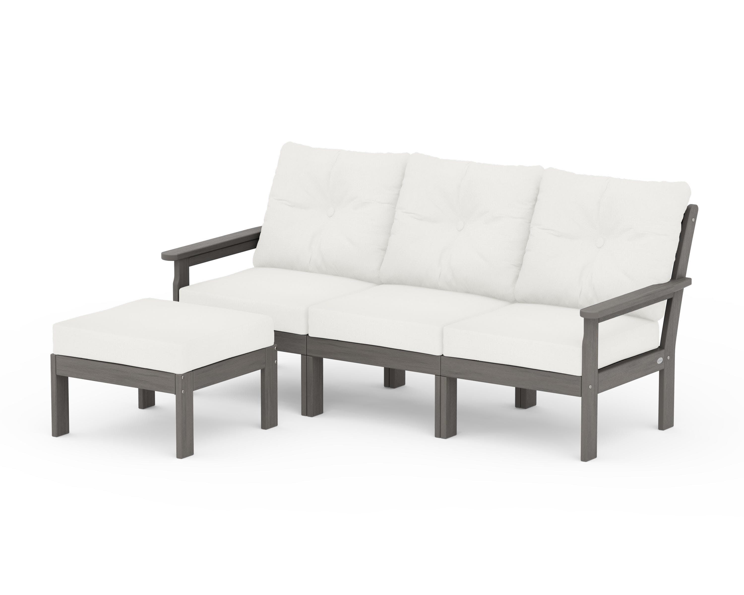 Vineyard 4-Piece Sectional with Ottoman in Driftwood / Natural Linen