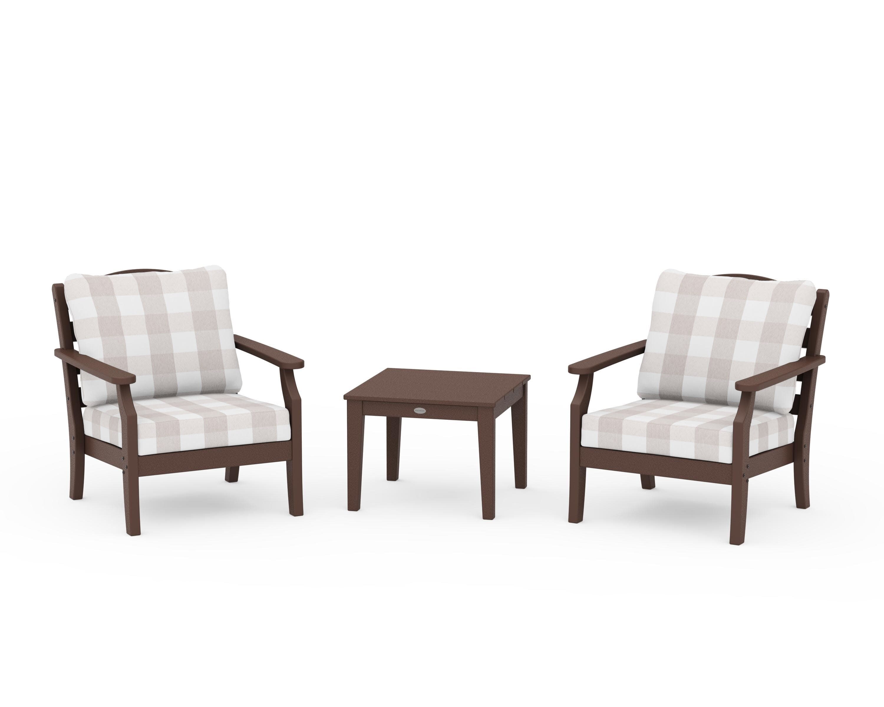 Savannah 3-Piece Deep Seating Set in Mahogany / Buffalo Plaid Dune Burlap