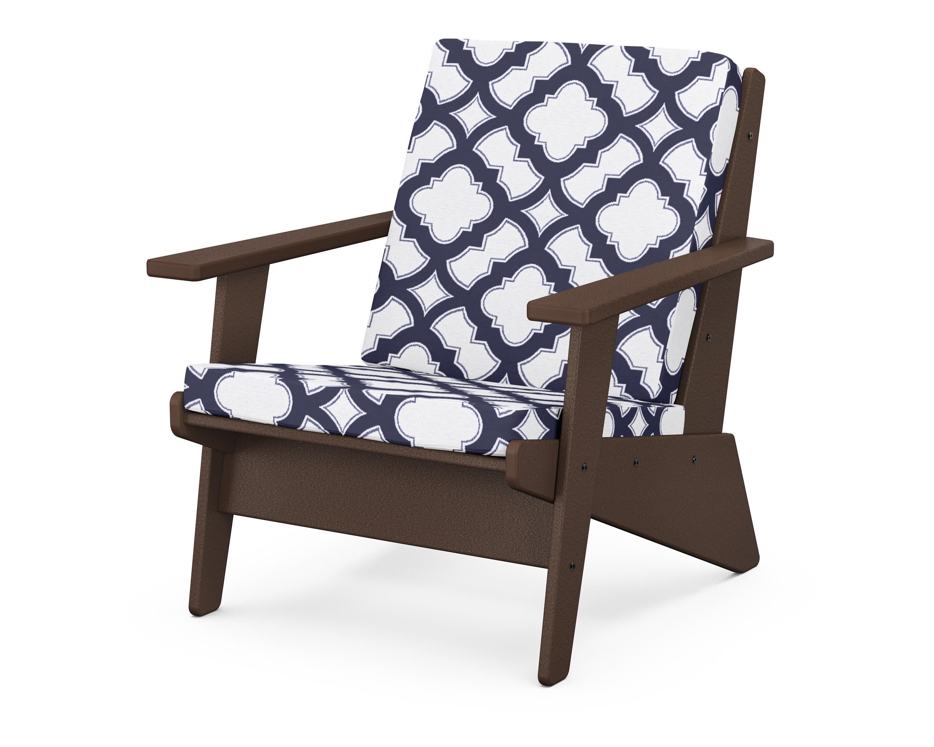 Riviera Modern Lounge Chair in Mahogany / Trellis Navy