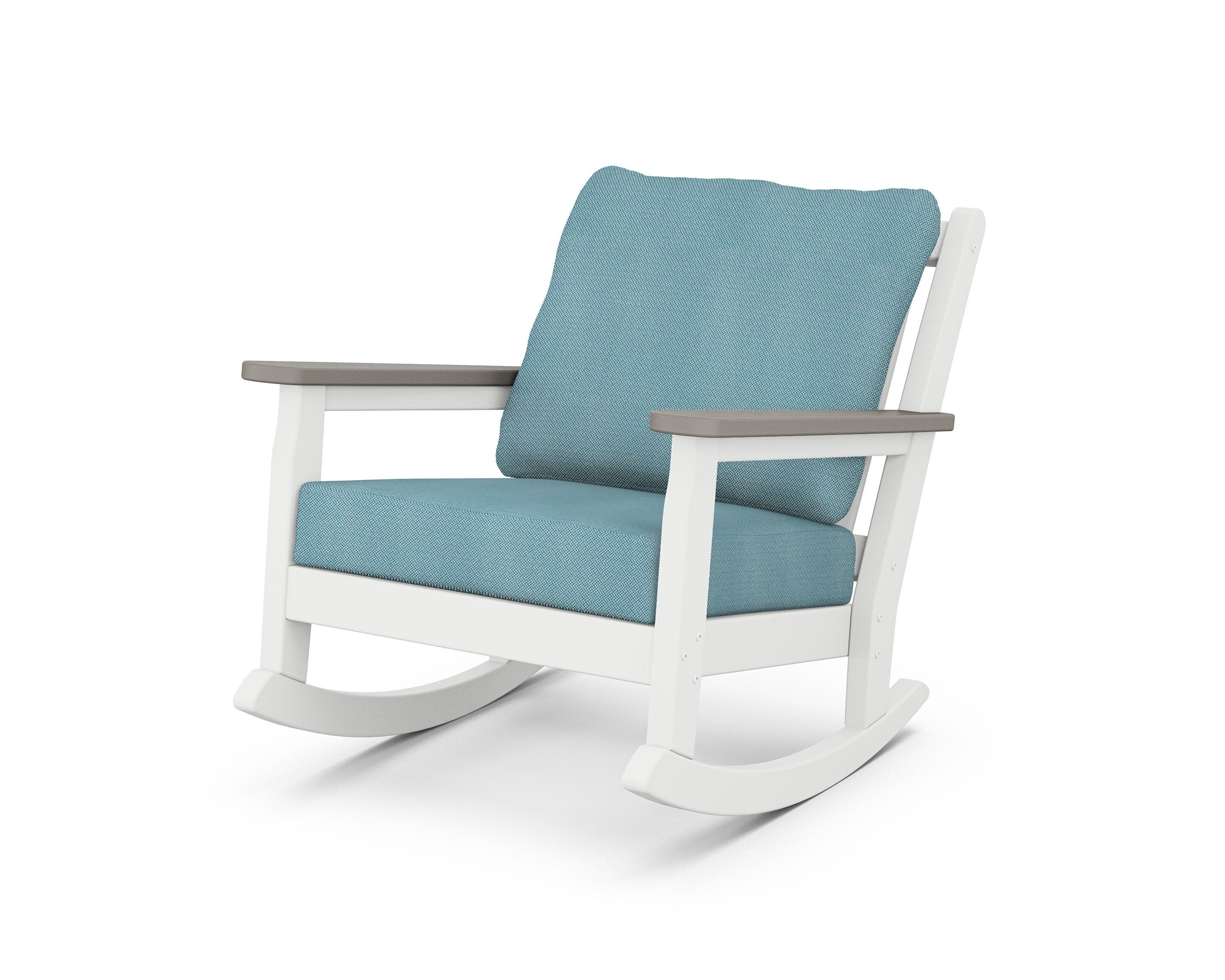 Chippendale Deep Seating Rocking Chair in White / Driftwood / Lattice Sky Blue
