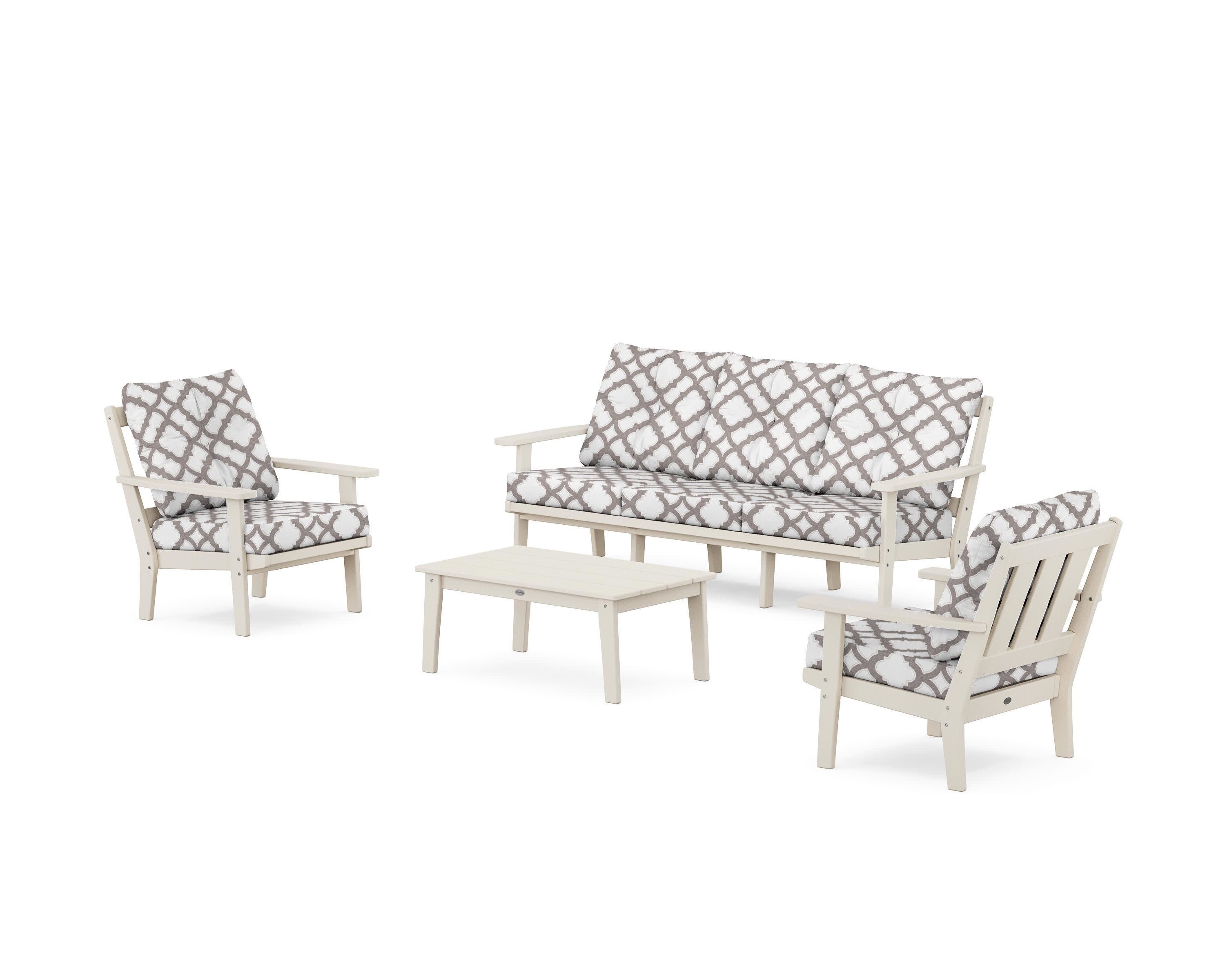 Oxford 4-Piece Deep Seating Set with Sofa in Sand / Trellis Grey Mist