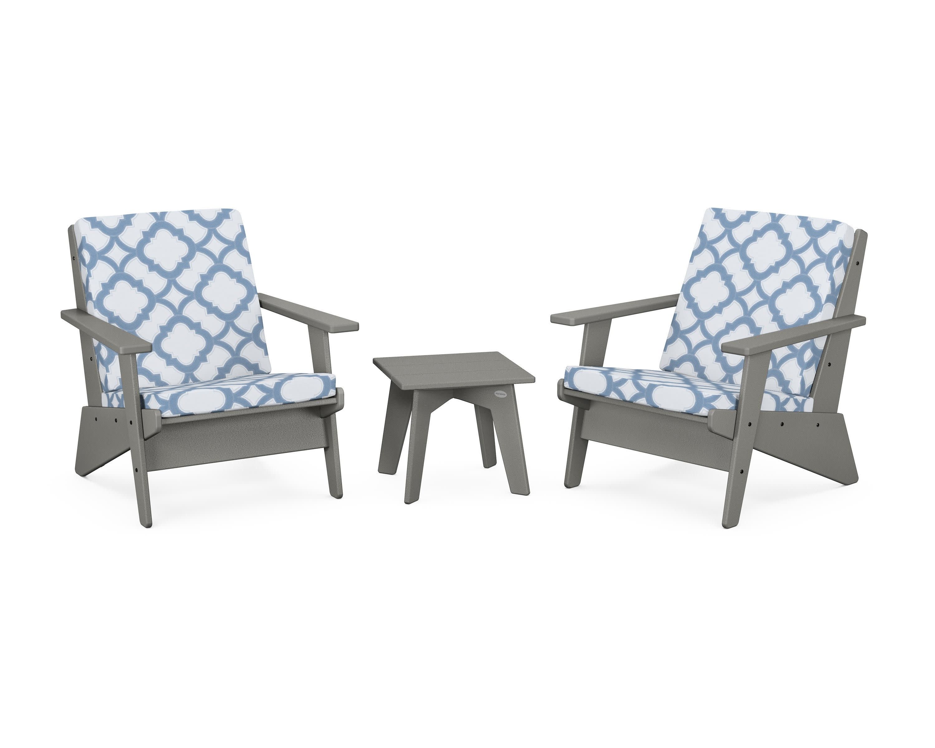 Riviera Modern Lounge 3-Piece Set in Slate Grey / Trellis Sky Blue
