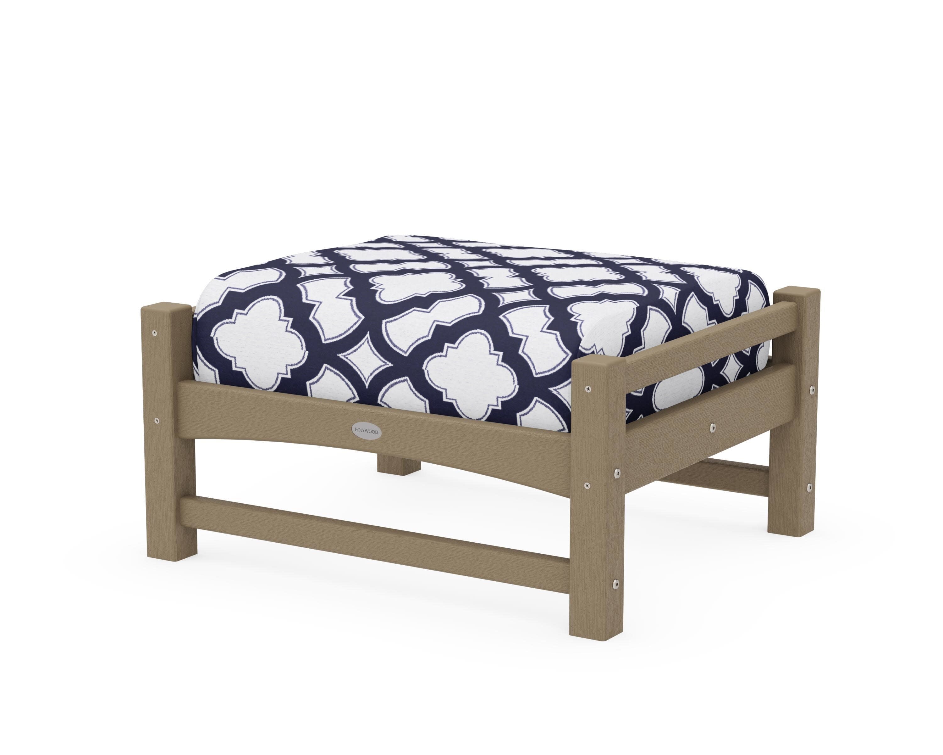 Club Ottoman in Vintage Sahara / Trellis Navy