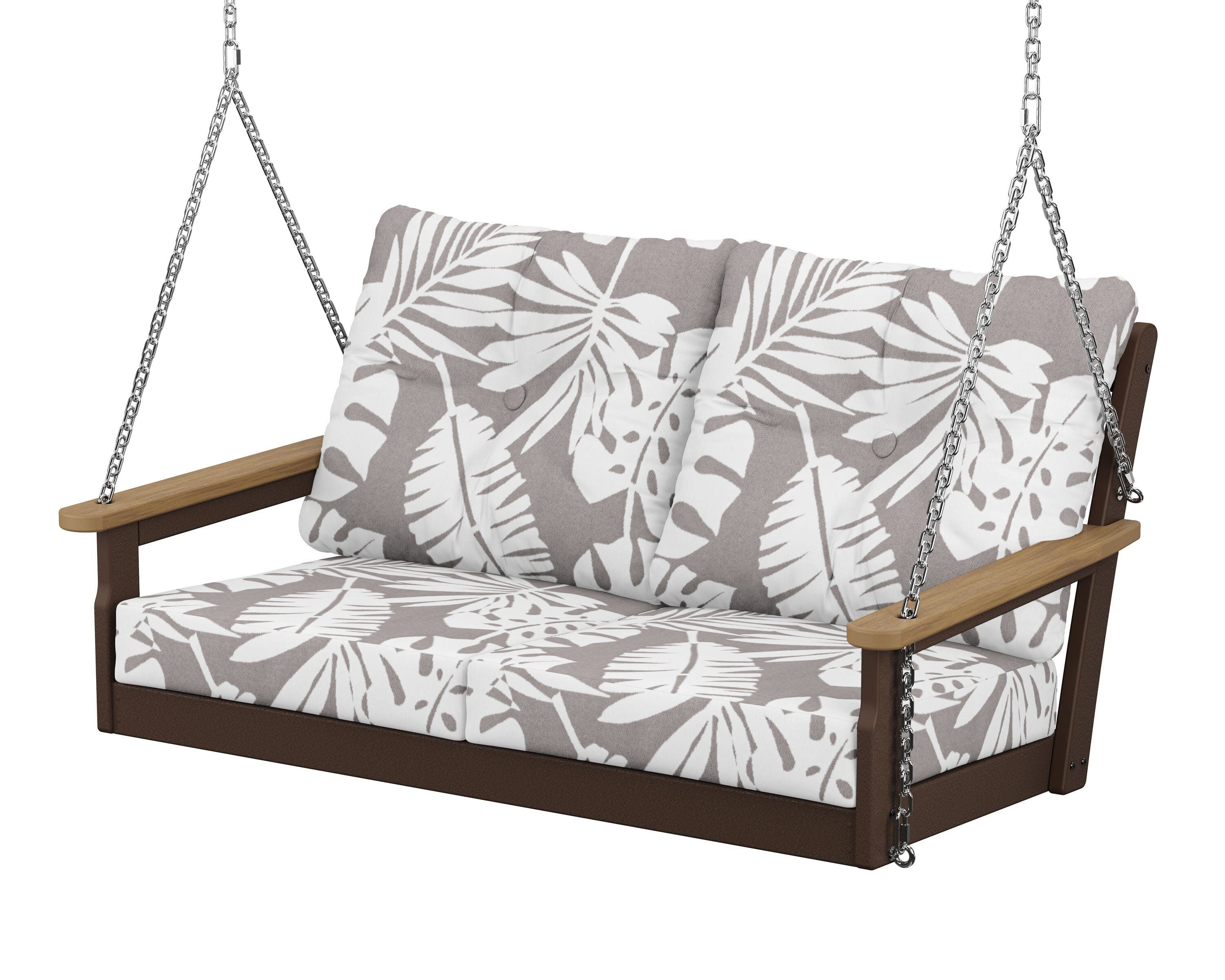 Vineyard Deep Seating Swing in Mahogany / Natural / Leaf Grey Mist