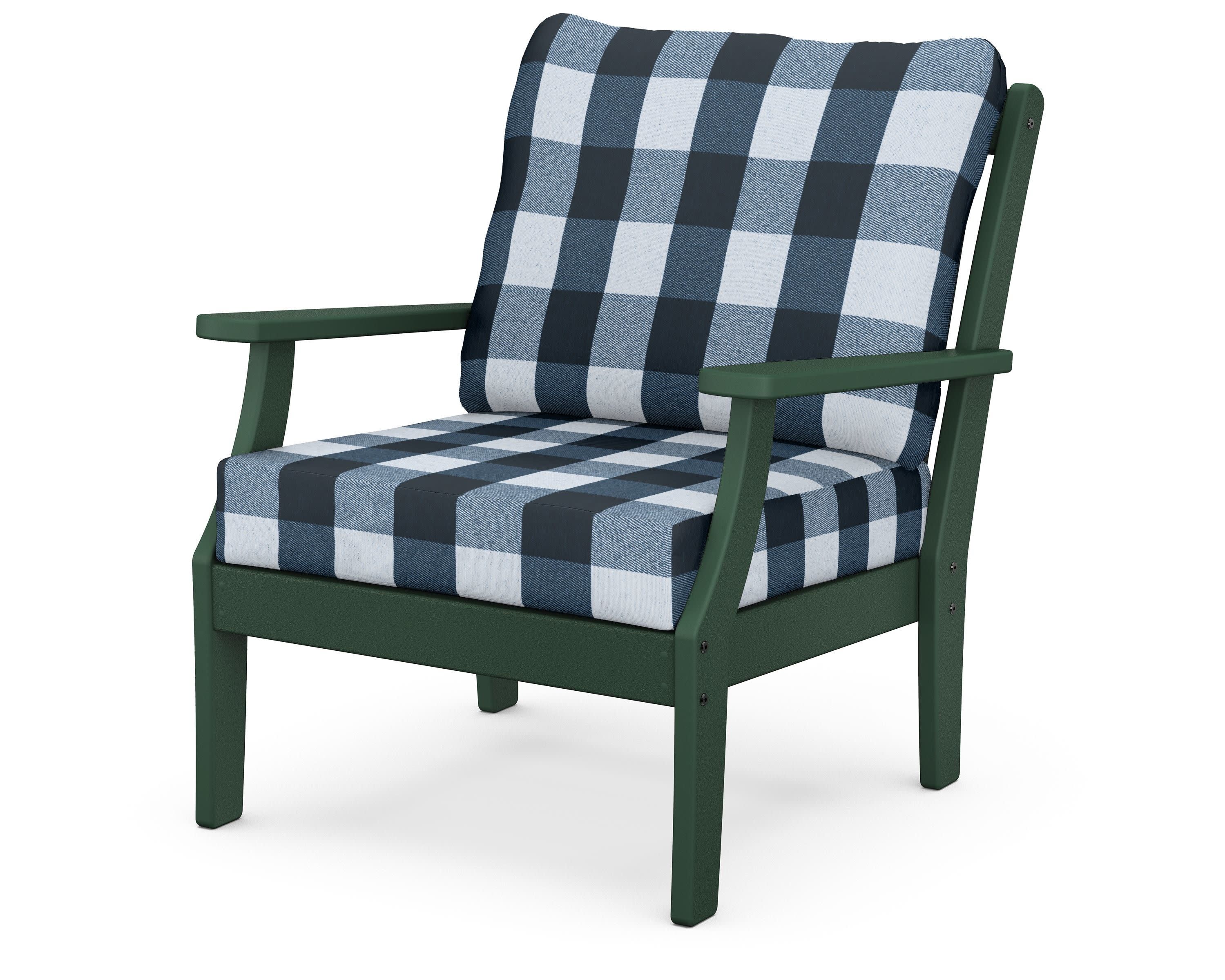 Braxton Deep Seating Chair in Green / Buffalo Plaid Marine Indigo