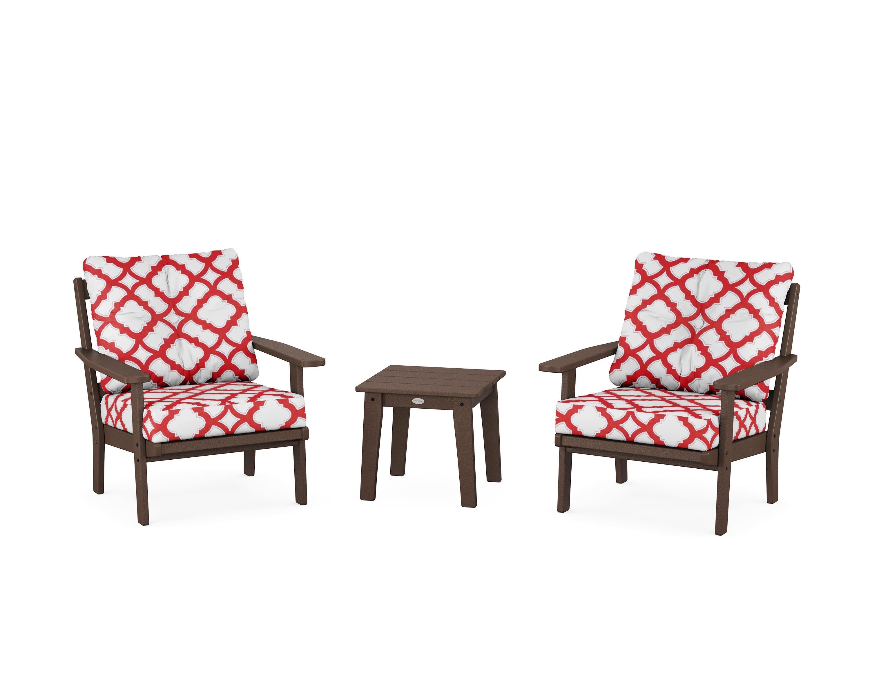 Oxford 3-Piece Deep Seating Set in Mahogany / Trellis Crimson