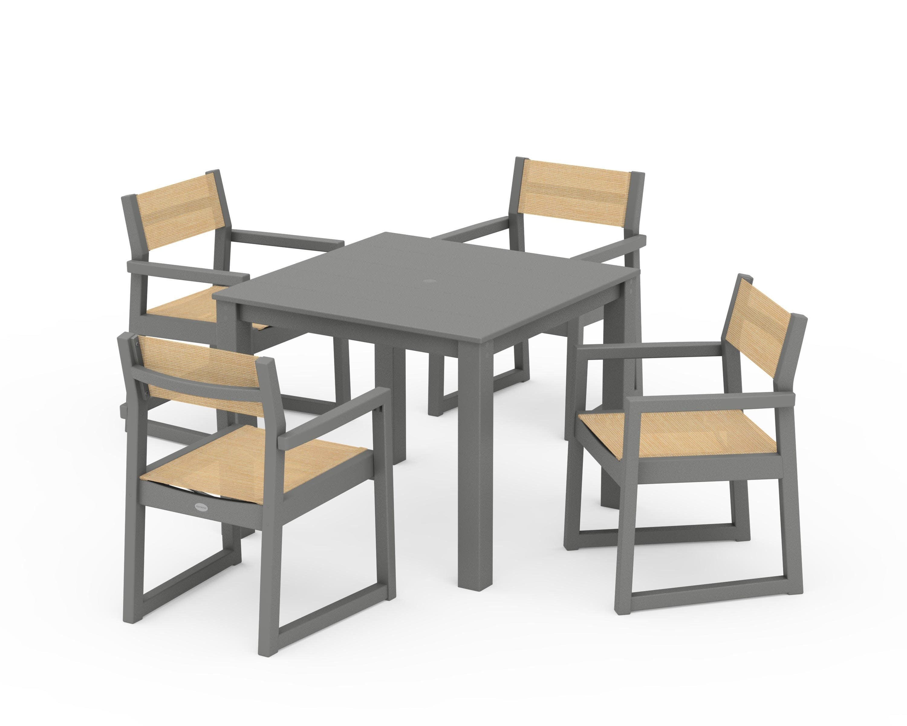 EDGE Sling Arm Chair 5-Piece Parsons Dining Set in Slate Grey / Dupioni Apricot Sling