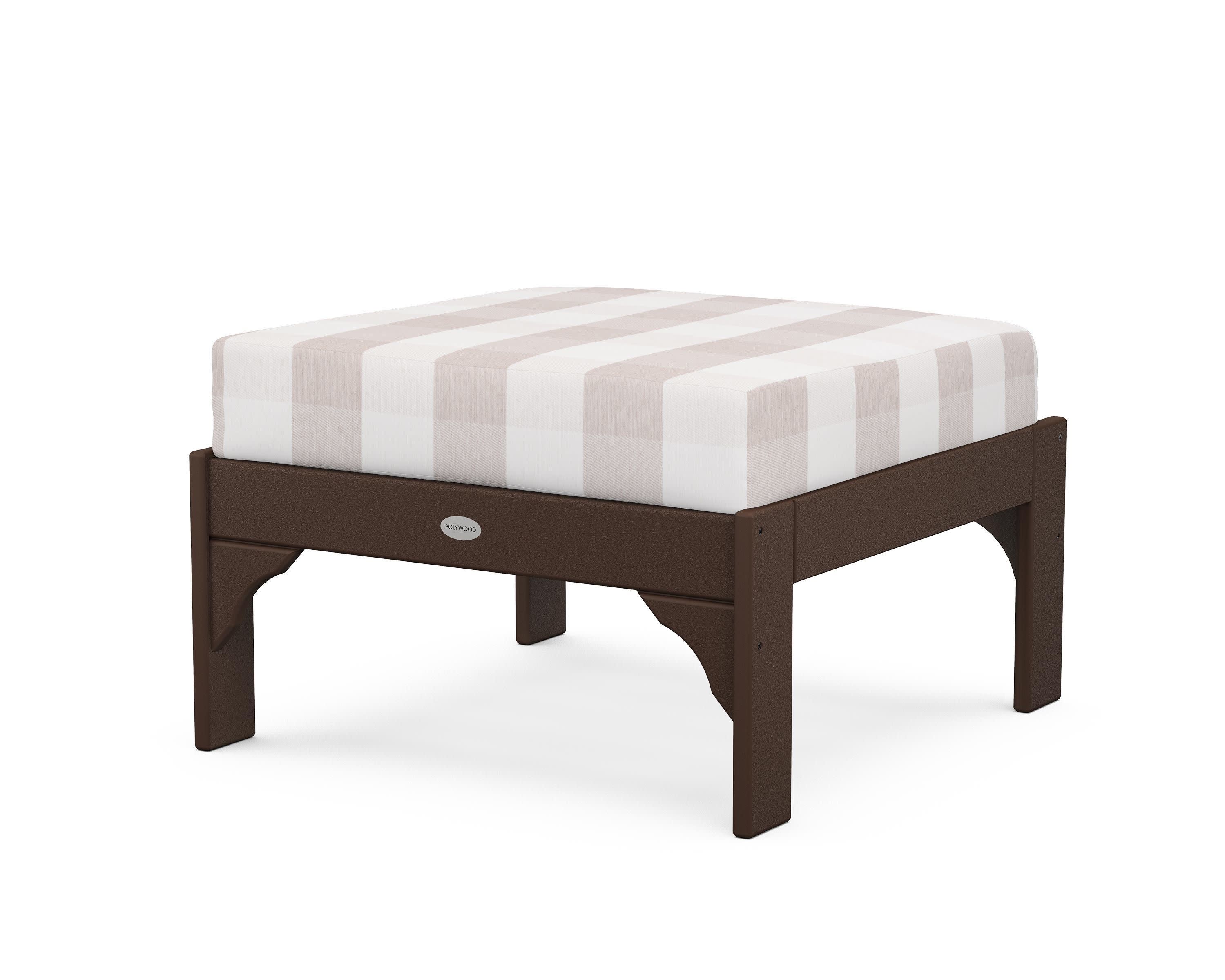 Vineyard Deep Seating Ottoman in Mahogany / Buffalo Plaid Dune Burlap
