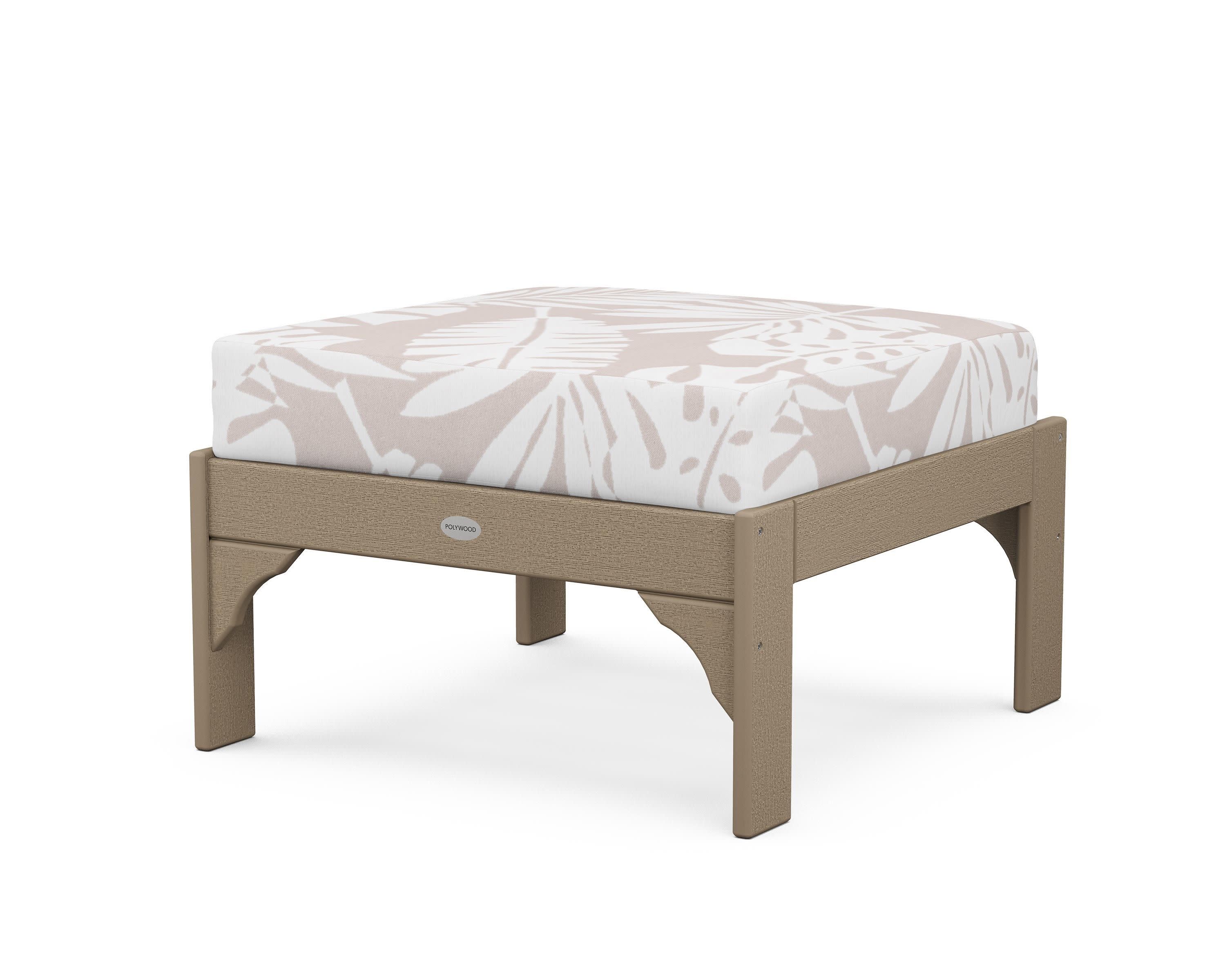 Vineyard Deep Seating Ottoman in Vintage Sahara / Leaf Dune Burlap