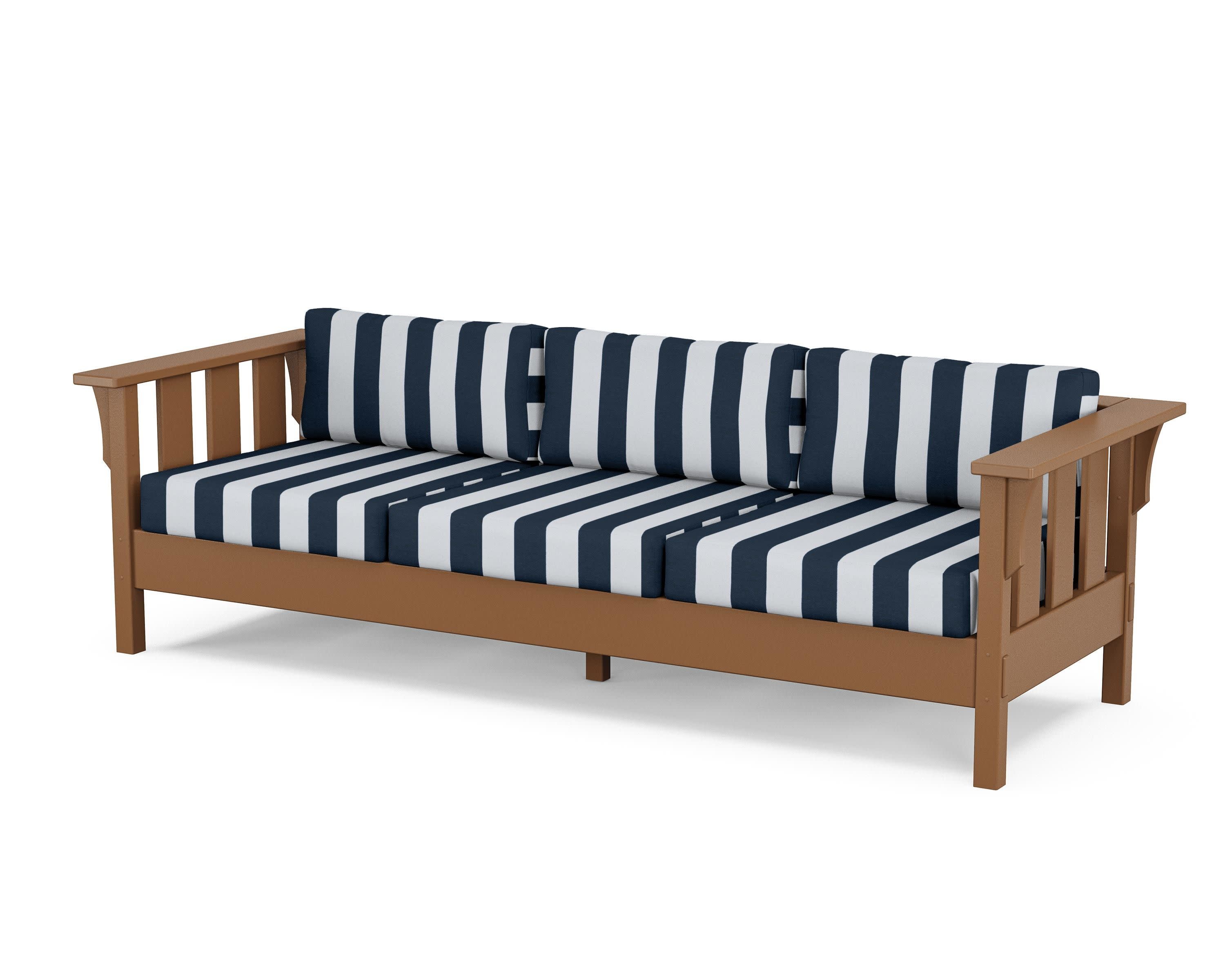 Acadia Deep Seating Sofa in Teak / Cabana Stripe Marine Indigo