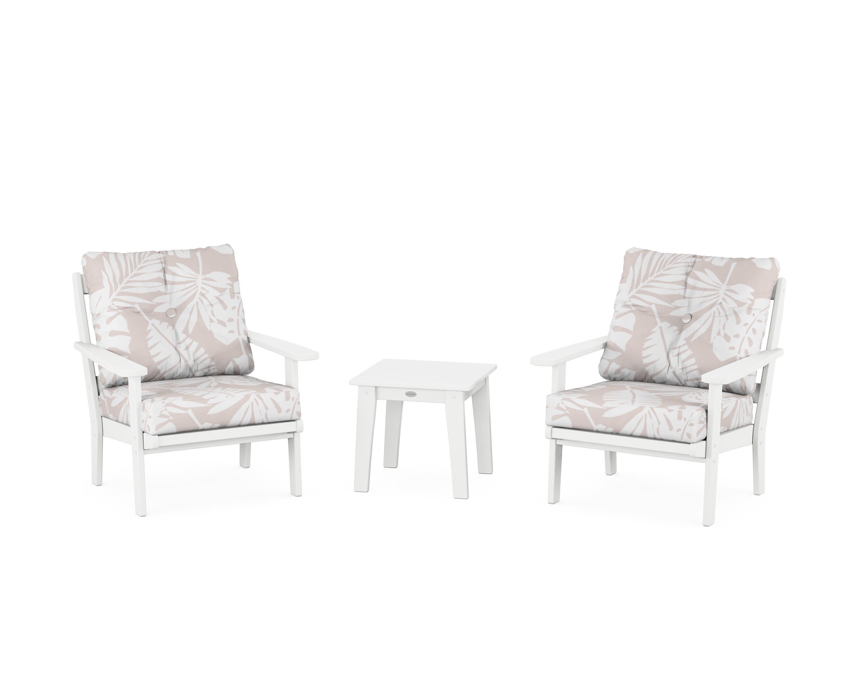 Mission 3-Piece Deep Seating Set in White / Leaf Dune Burlap