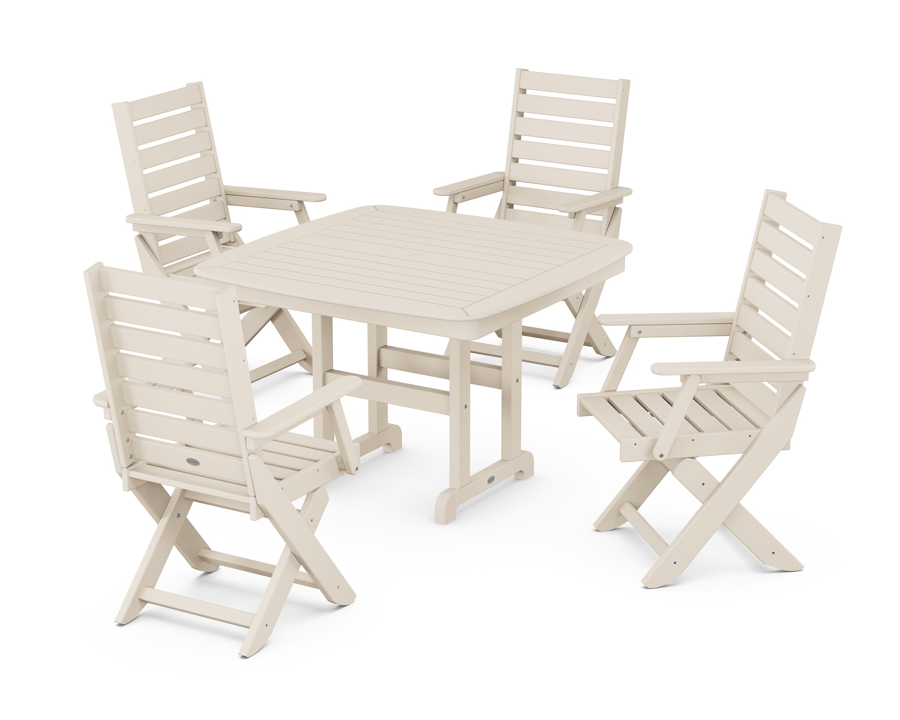 Captain Folding Chair 5-Piece Dining Set with Trestle Legs in Sand