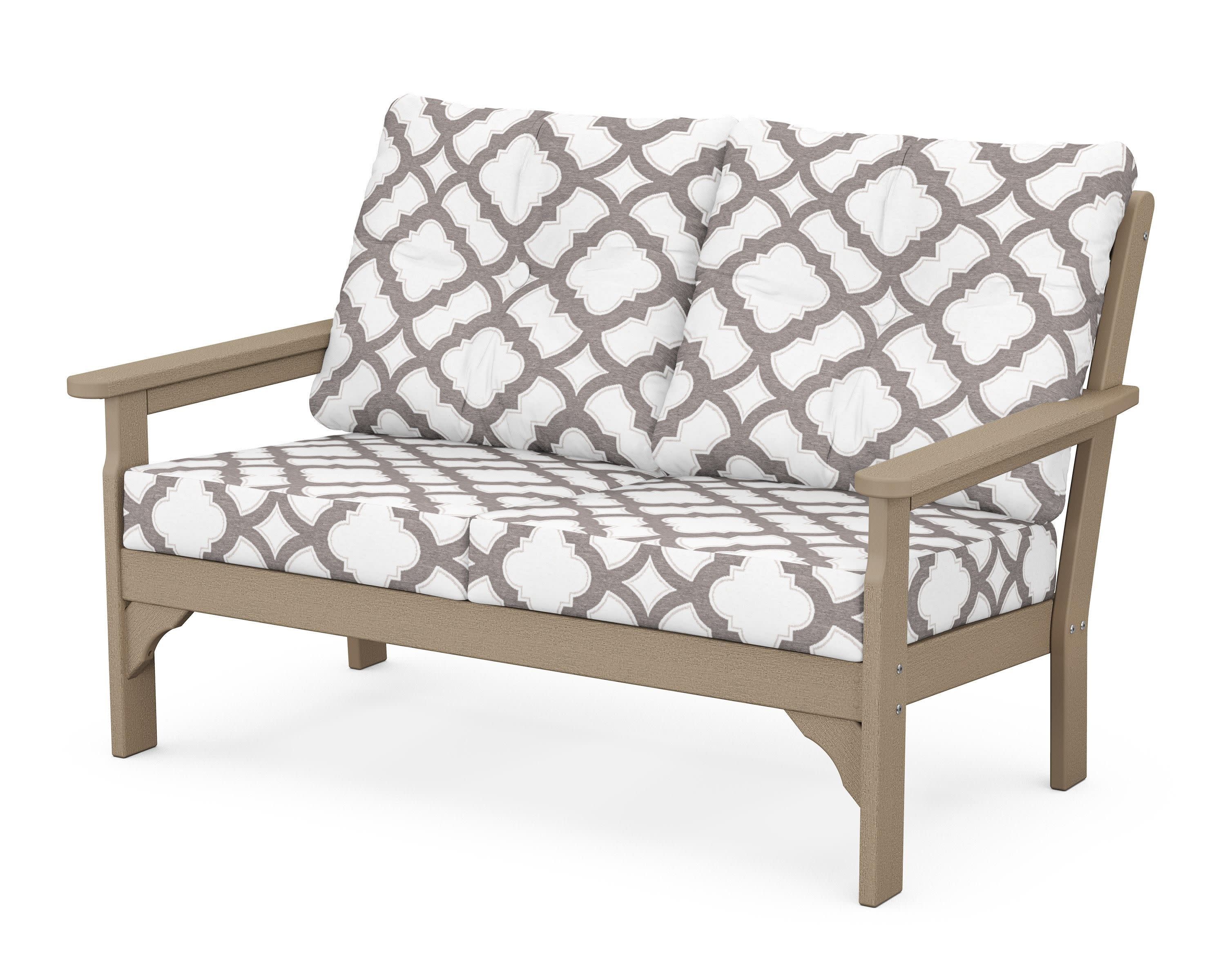 Vineyard Deep Seating Loveseat in Vintage Sahara / Trellis Grey Mist