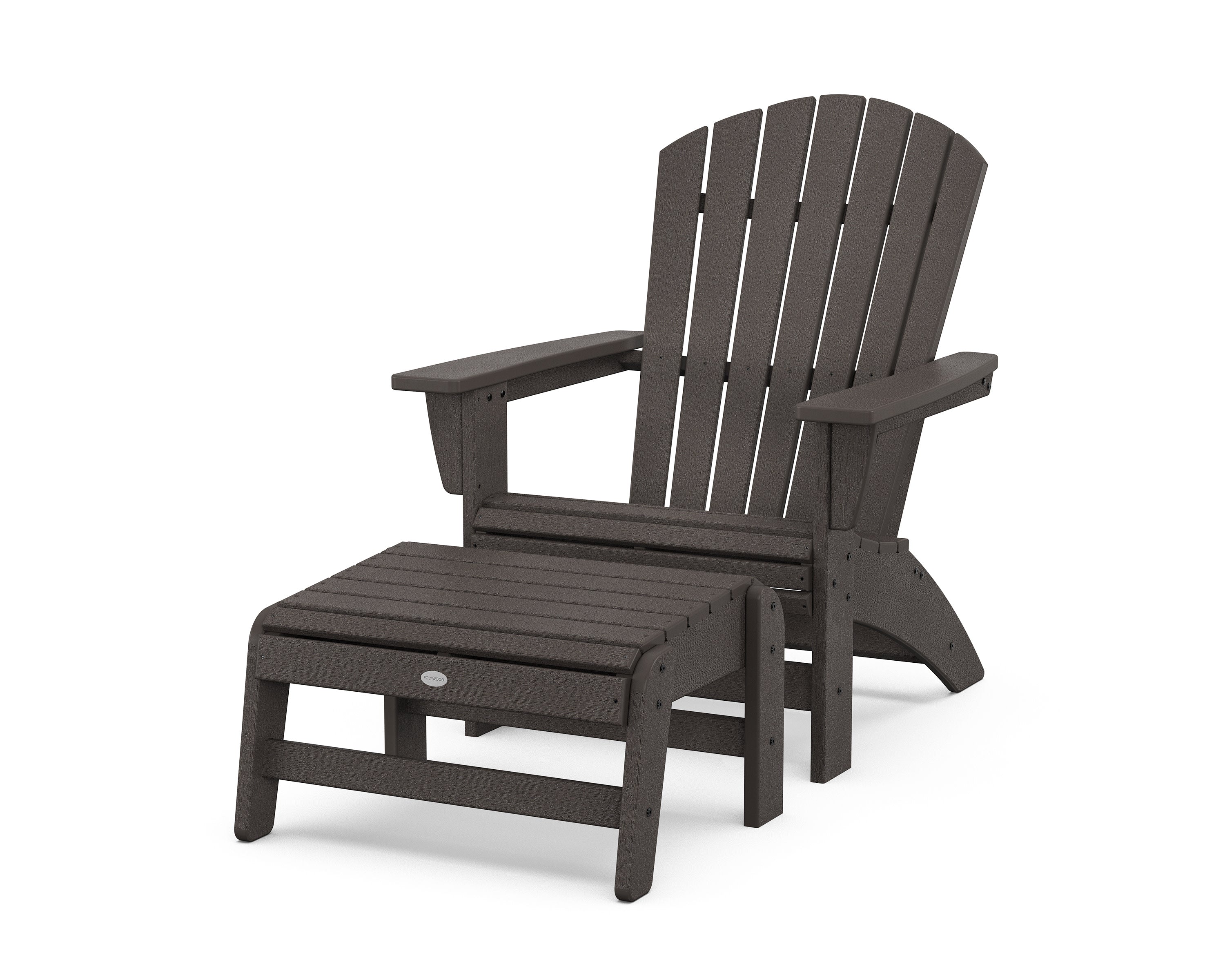 Nautical Grand Adirondack Chair with Ottoman in Vintage Coffee
