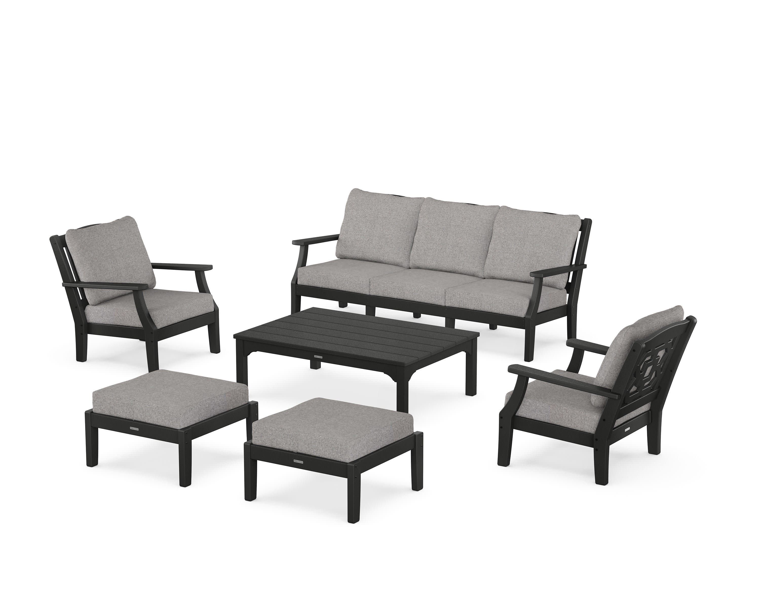 Chinoiserie 6-Piece Lounge Sofa Set in Black / Grey Mist