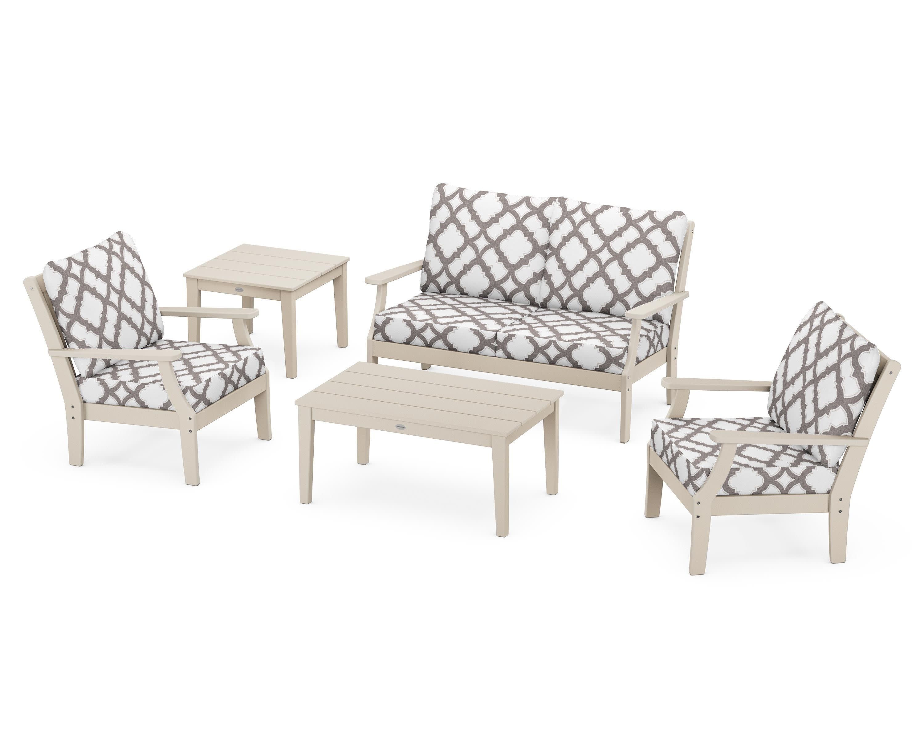 Braxton 5-Piece Deep Seating Set in Sand / Trellis Grey Mist