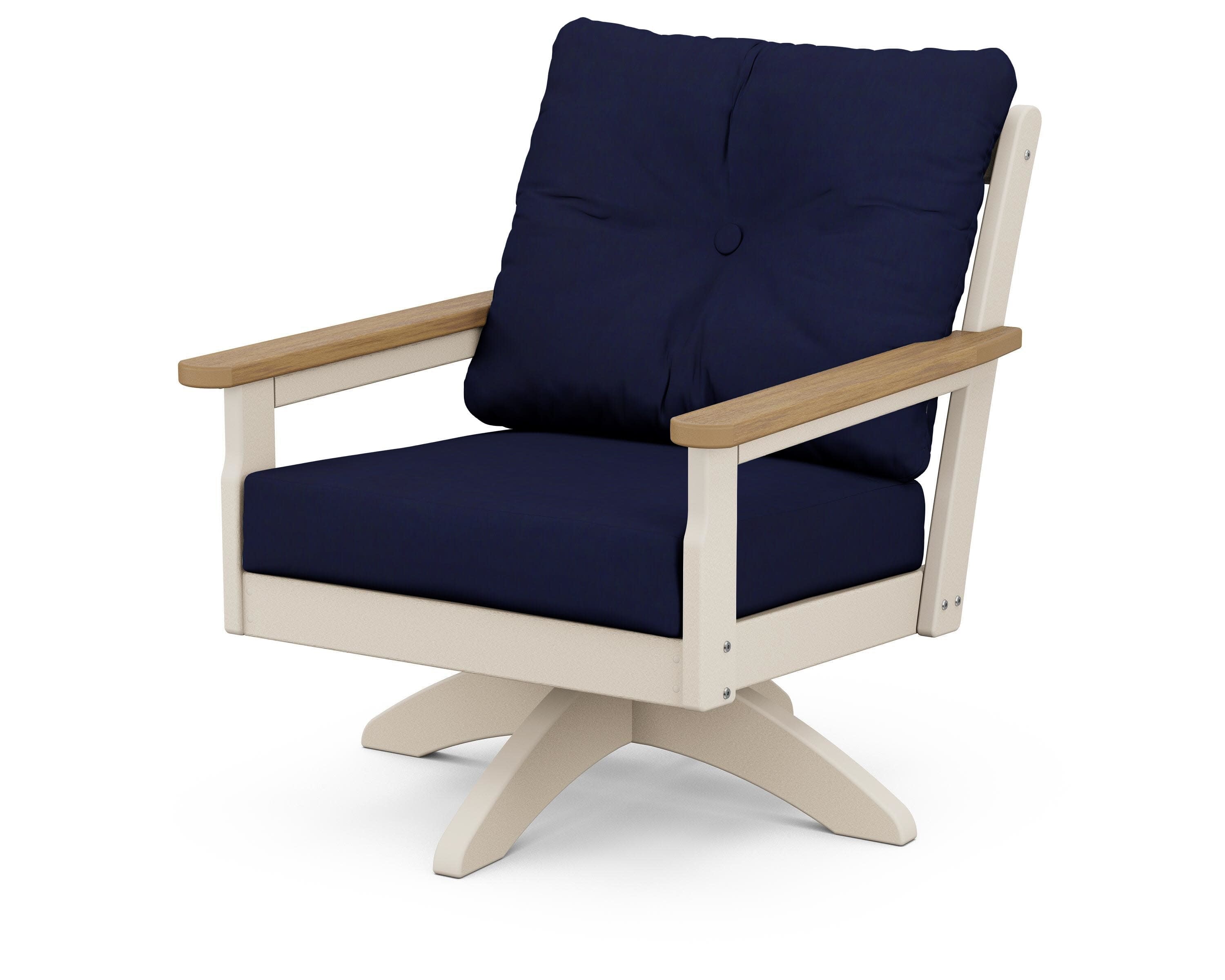 Vineyard Deep Seating Swivel Chair in Sand / Natural / Navy