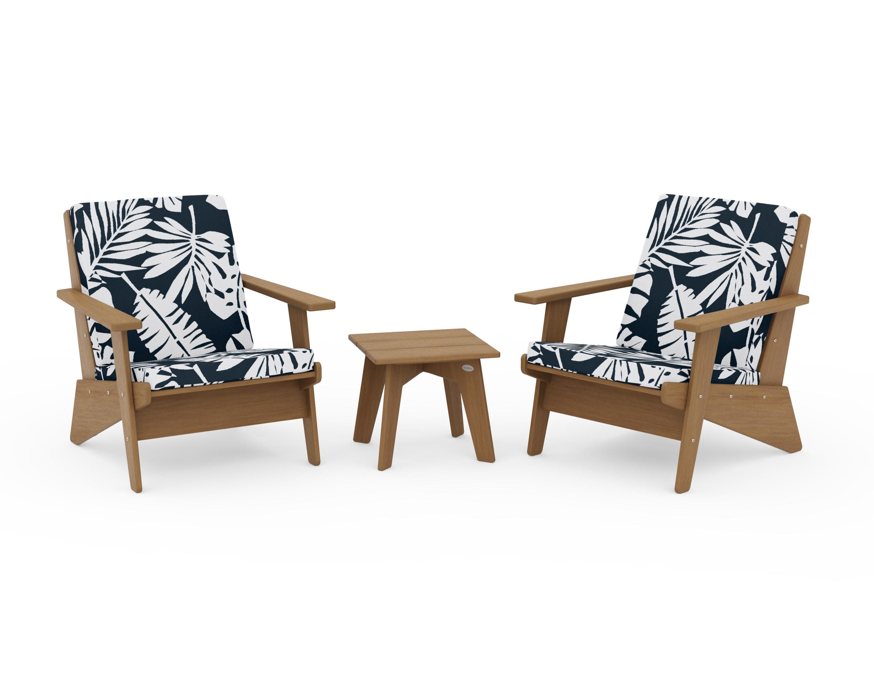 Riviera Modern Lounge 3-Piece Set in Natural / Leaf Marine Indigo