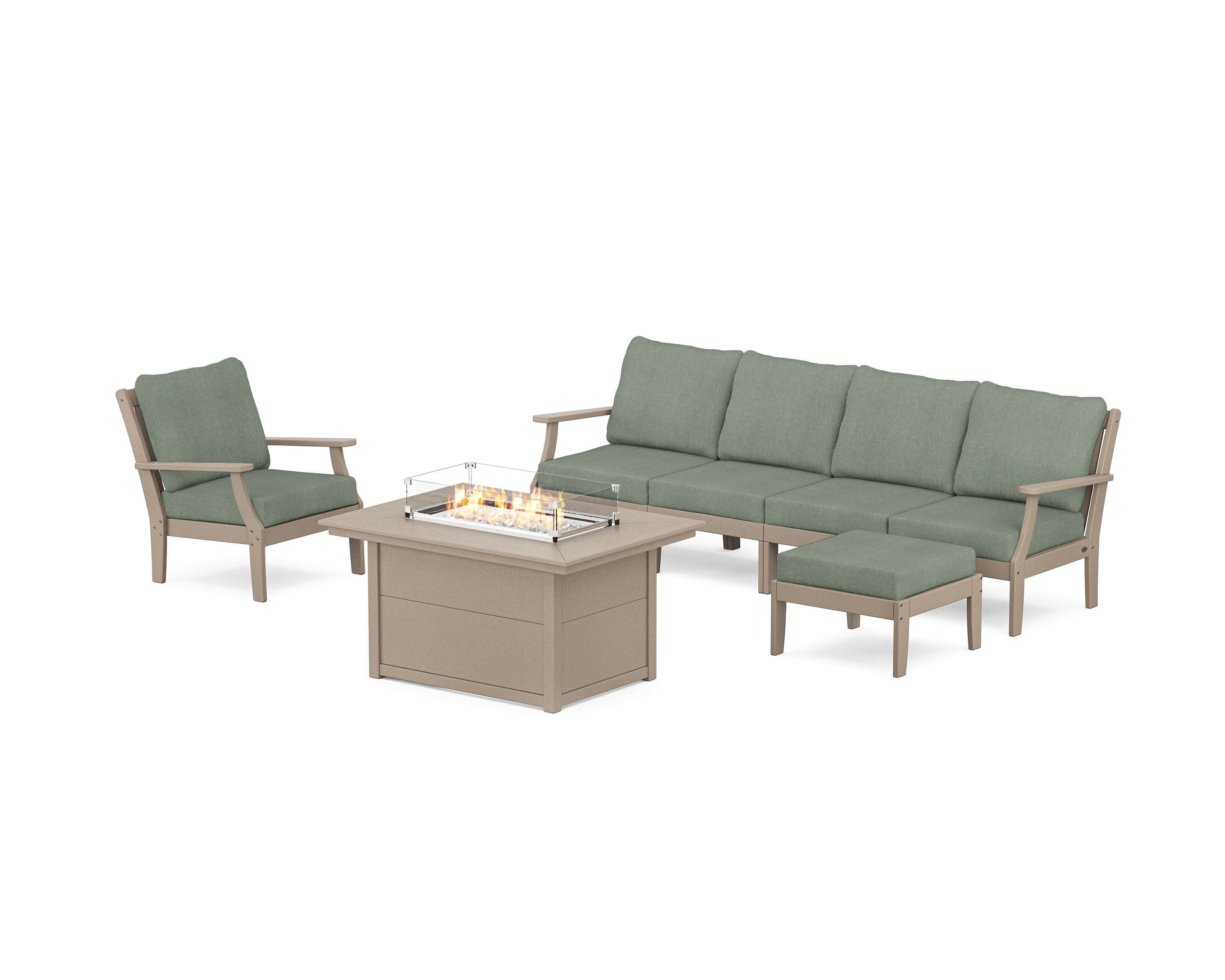 Braxton Sectional Lounge and Fire Pit Set in Vintage Sahara / Cast Sage
