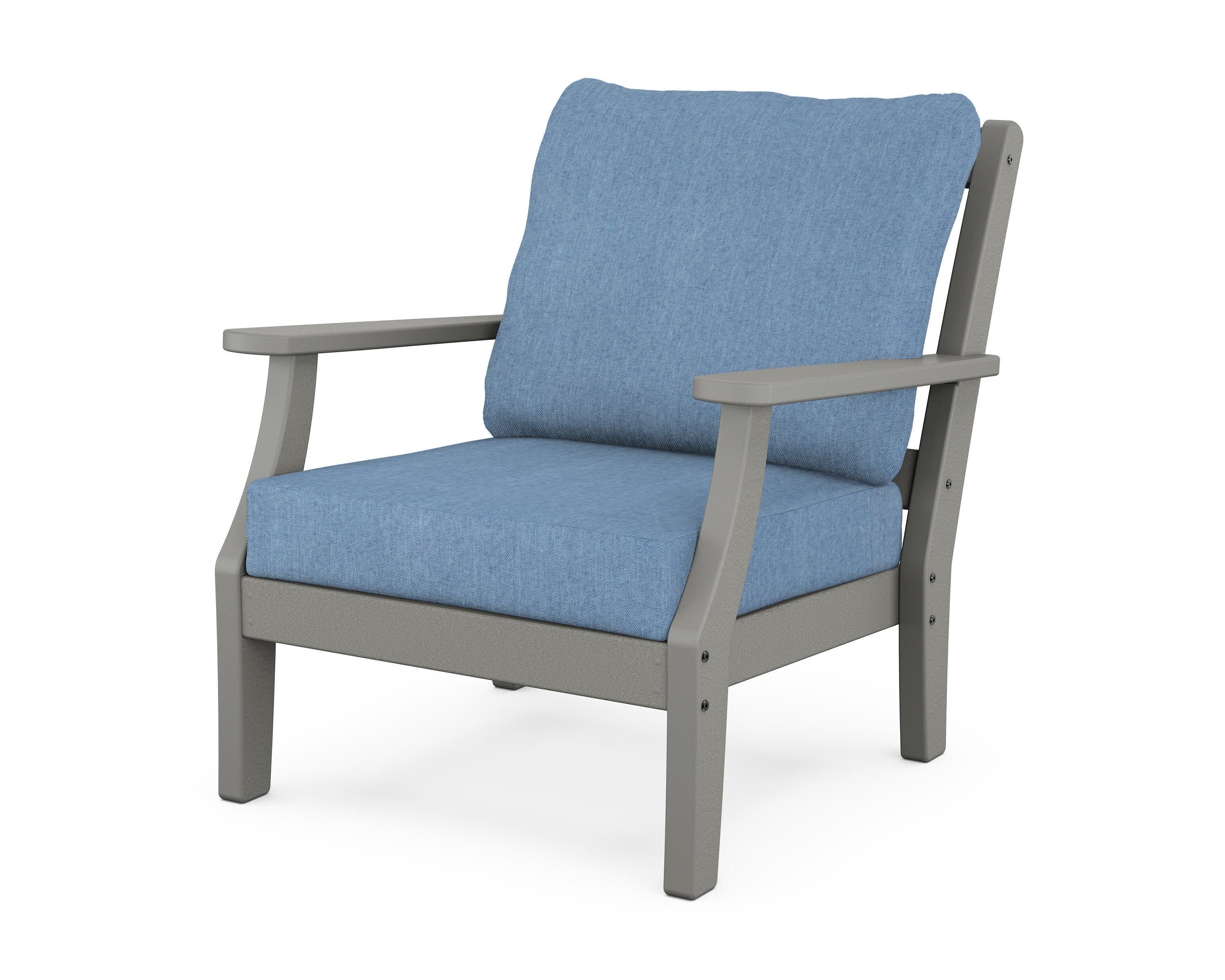 Chinoiserie Deep Seating Chair in Slate Grey / Sky Blue