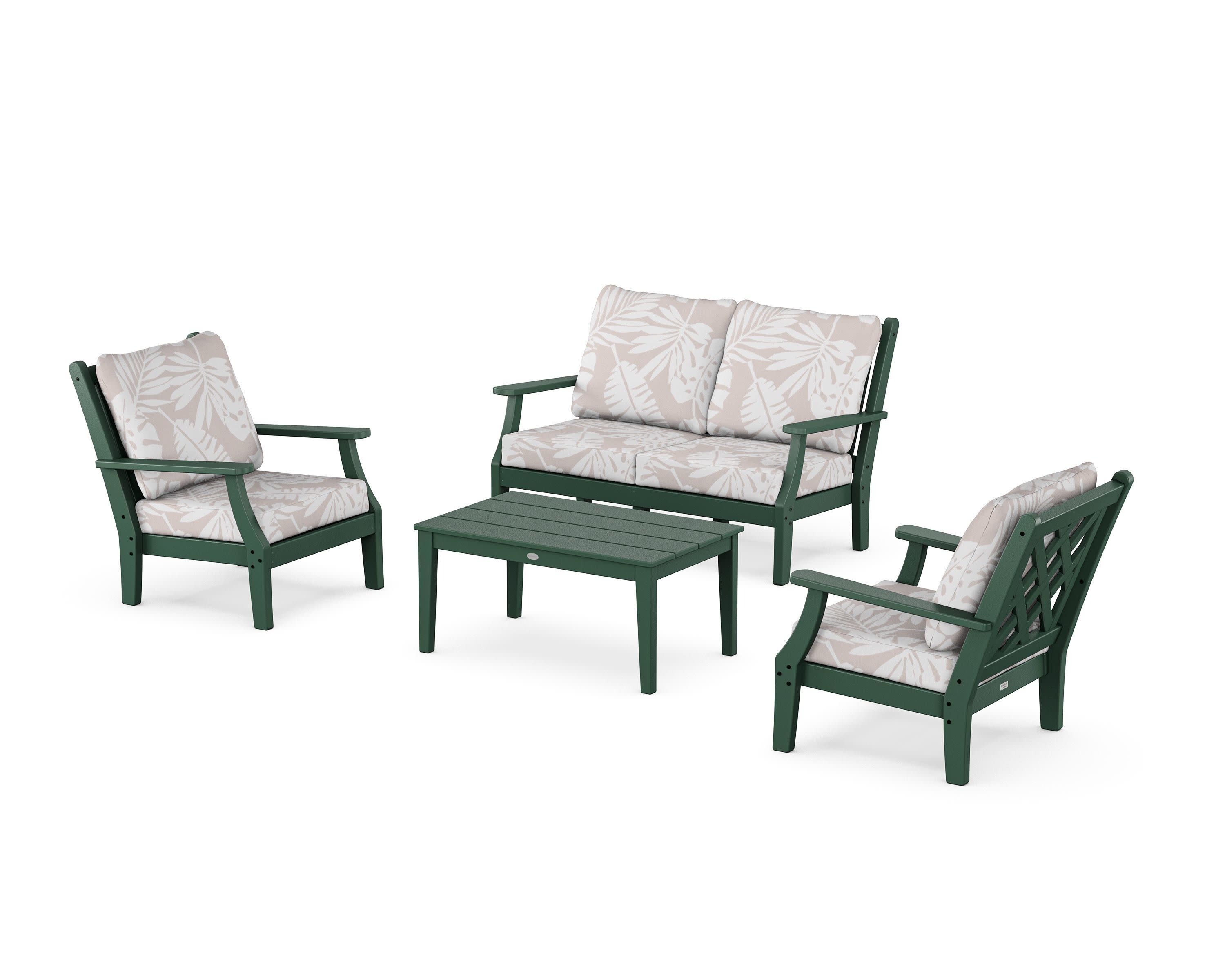 Wovendale 4-Piece Deep Seating Set with Loveseat in Green / Leaf Dune Burlap