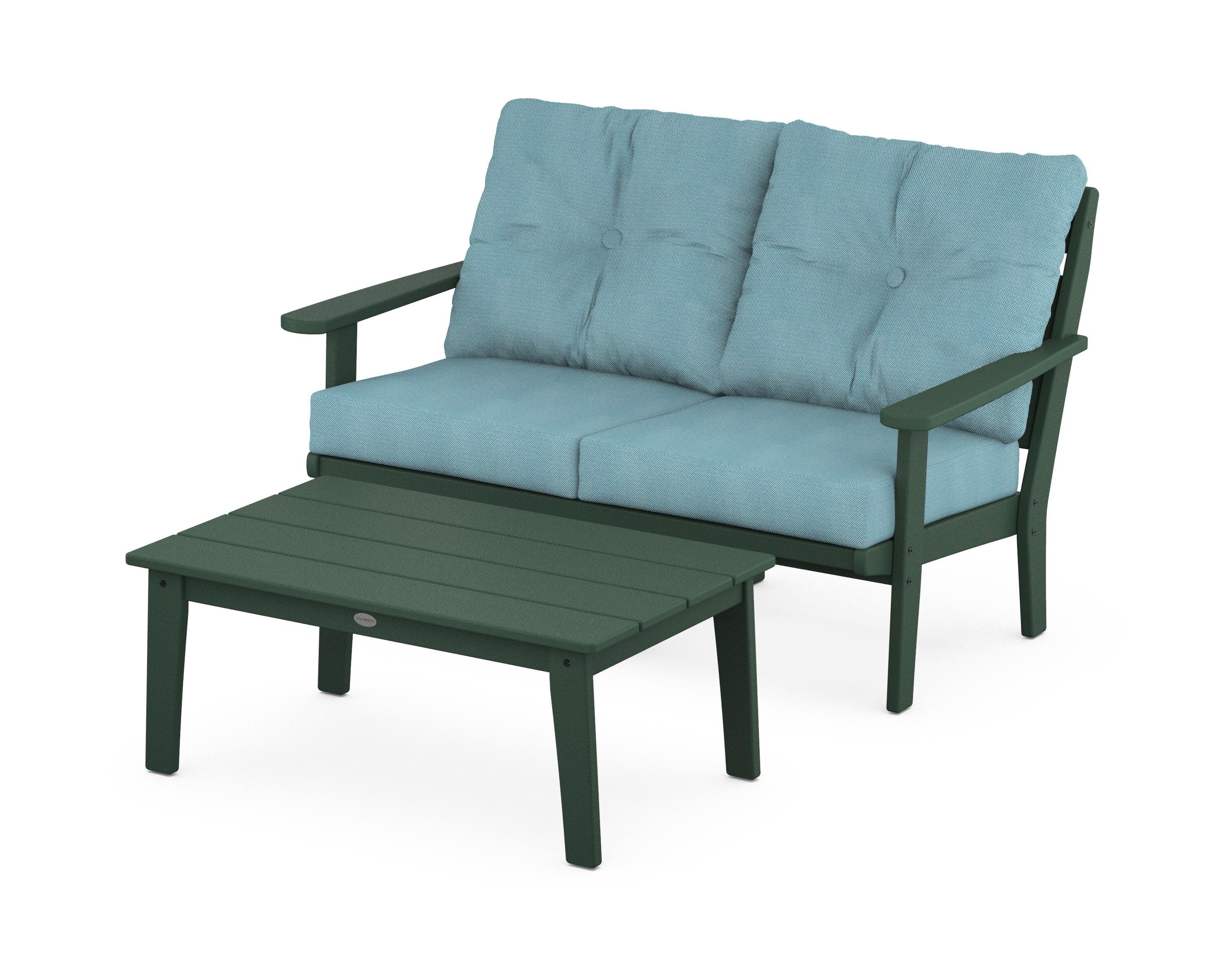 Lakeside 2-Piece Lounge Loveseat Set in Green / Lattice Sky Blue