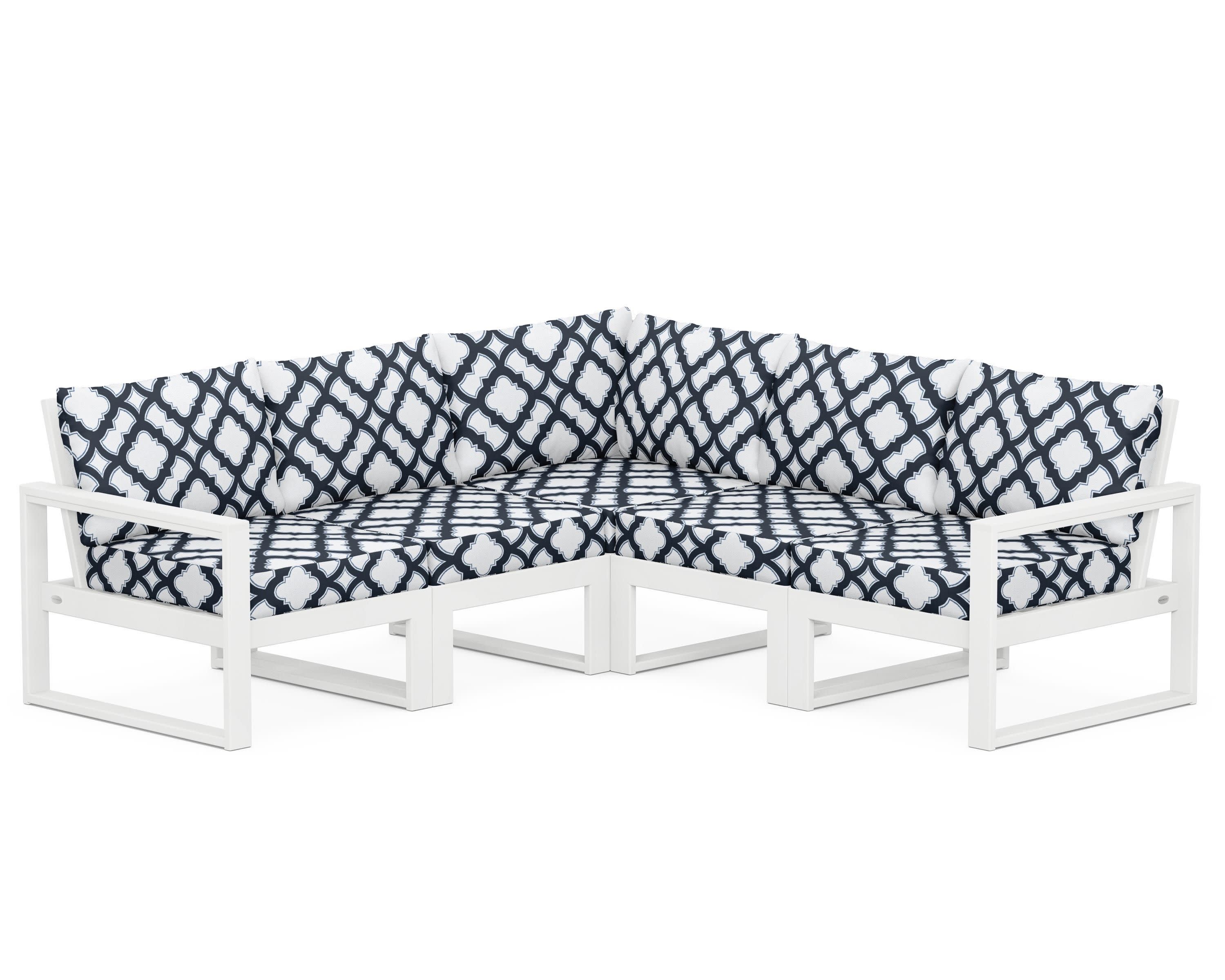 EDGE 5-Piece Modular Deep Seating Set in White / Trellis Marine Indigo