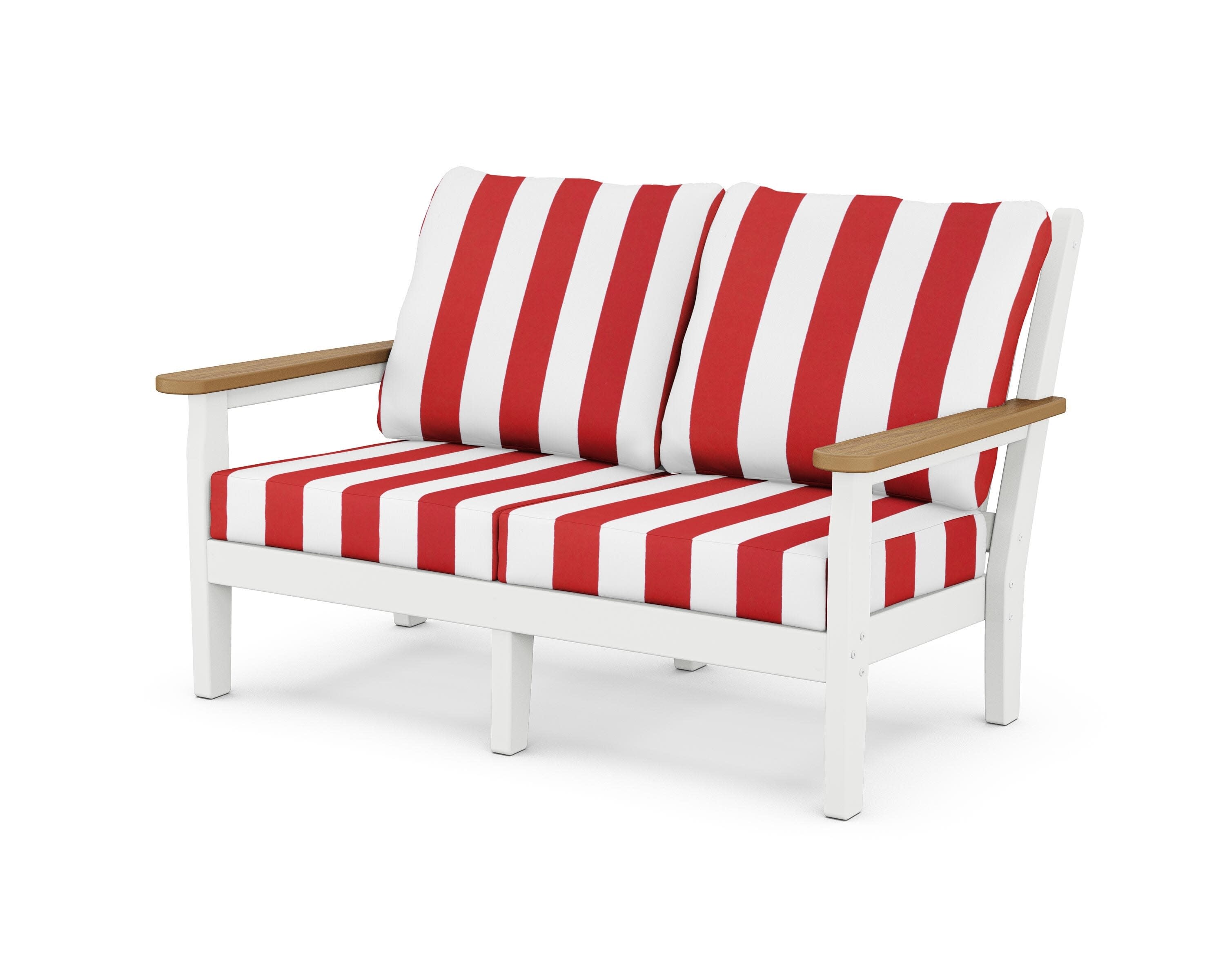 Chippendale Deep Seating Loveseat in White / Natural / Cabana Stripe Crimson