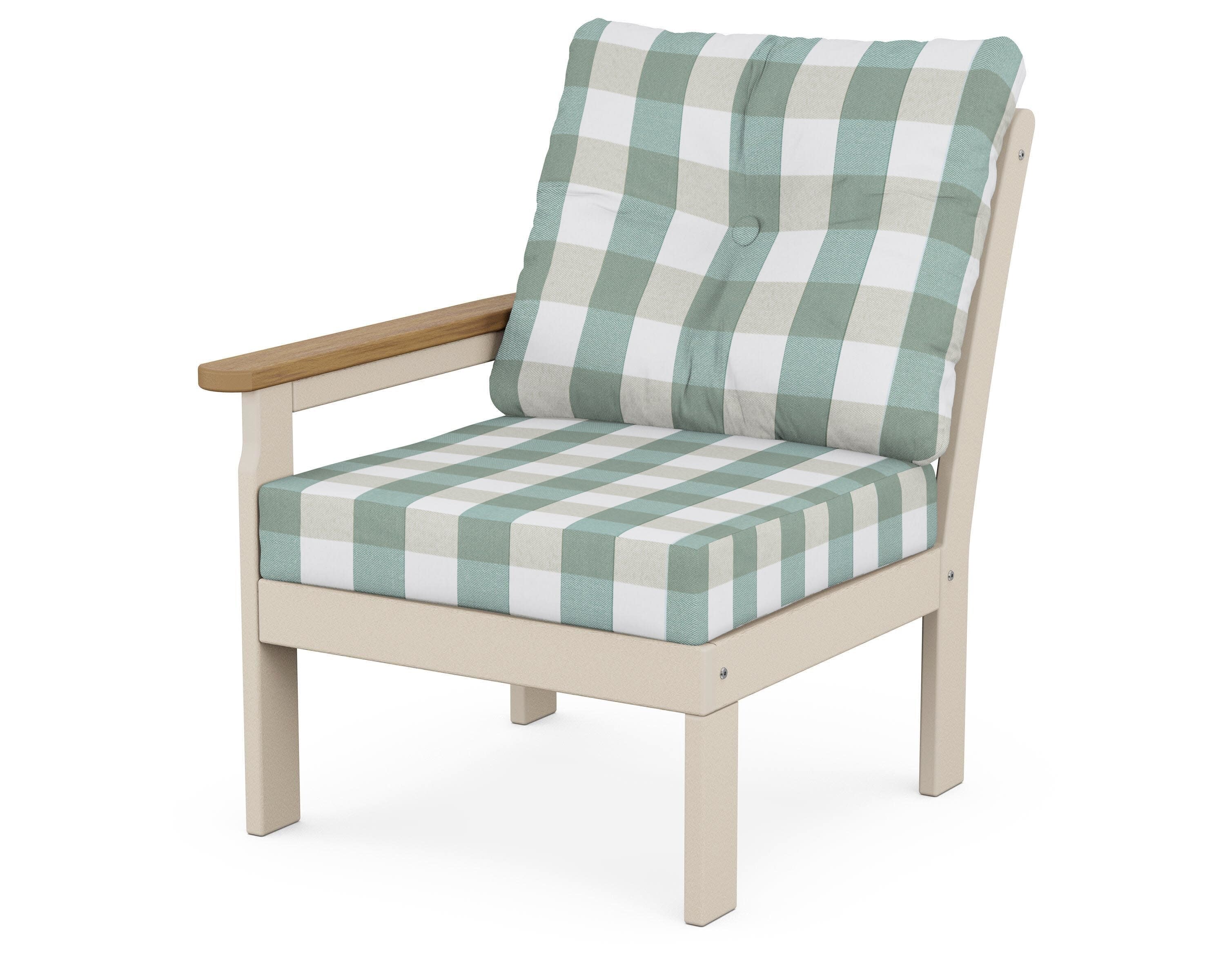 Vineyard Modular Left Arm Chair in Sand / Natural / Buffalo Plaid Glacier Spa