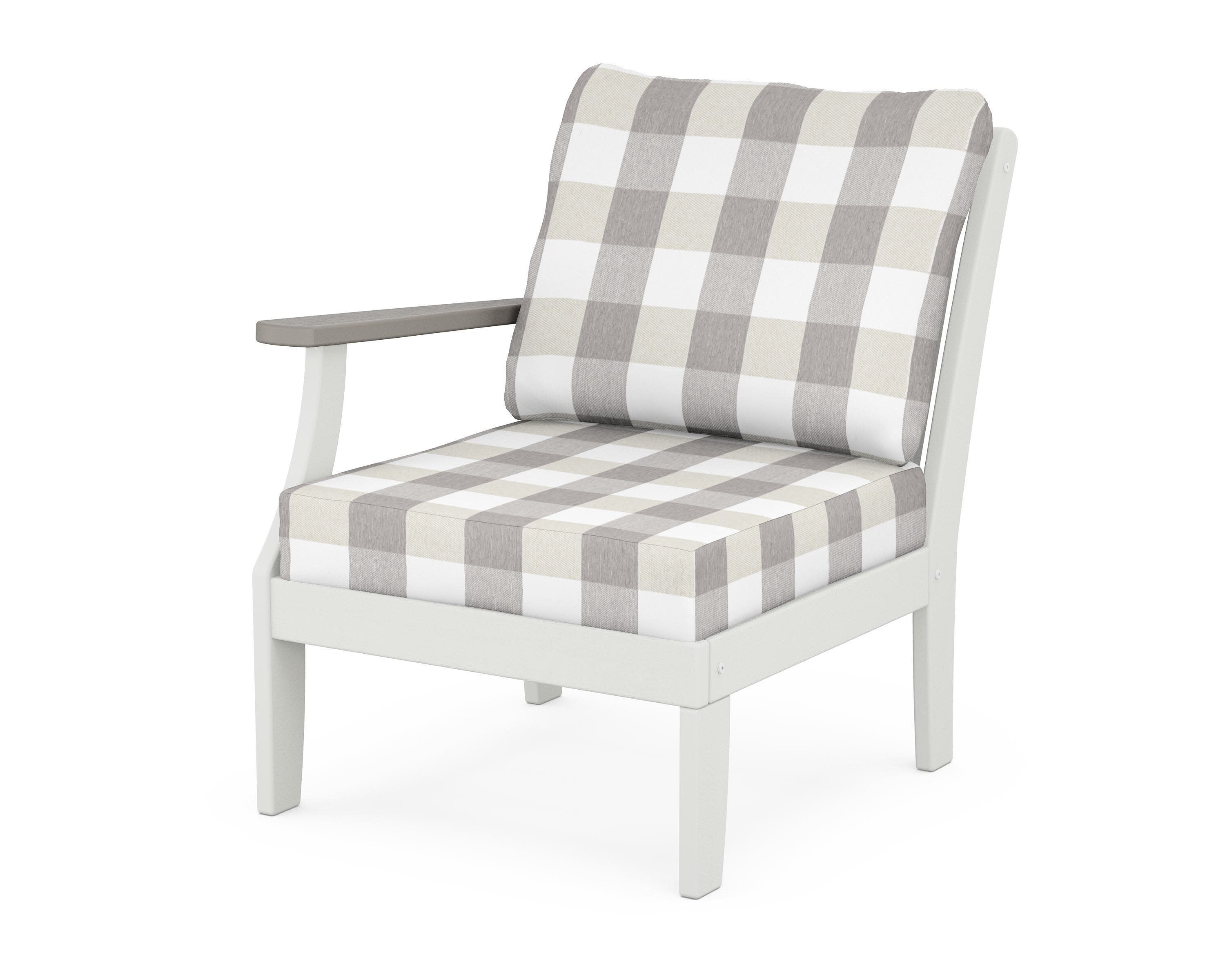 Braxton Modular Left Arm Chair in White / Driftwood / Buffalo Plaid Grey Mist