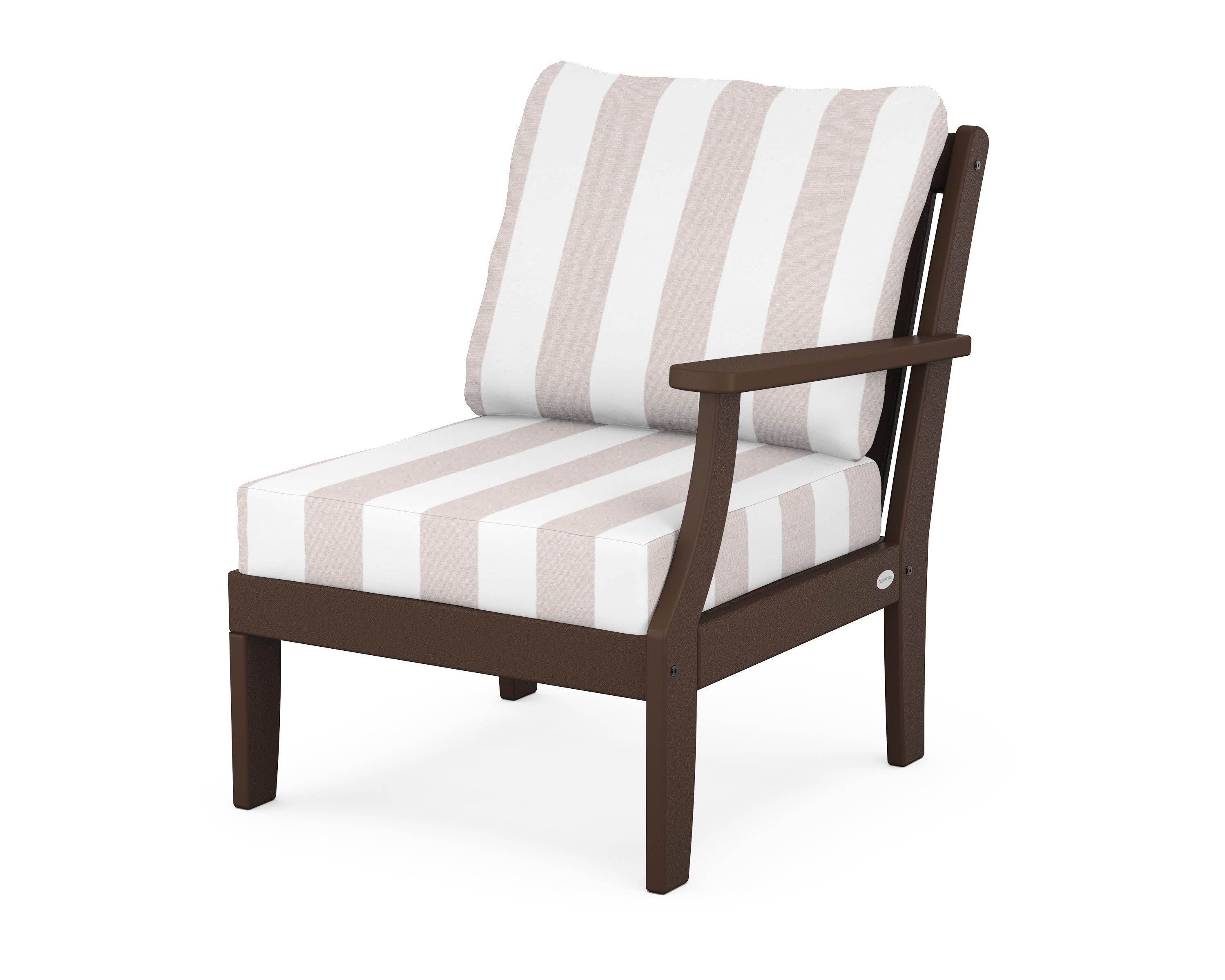 Braxton Modular Right Arm Chair in Mahogany / Cabana Stripe Dune Burlap