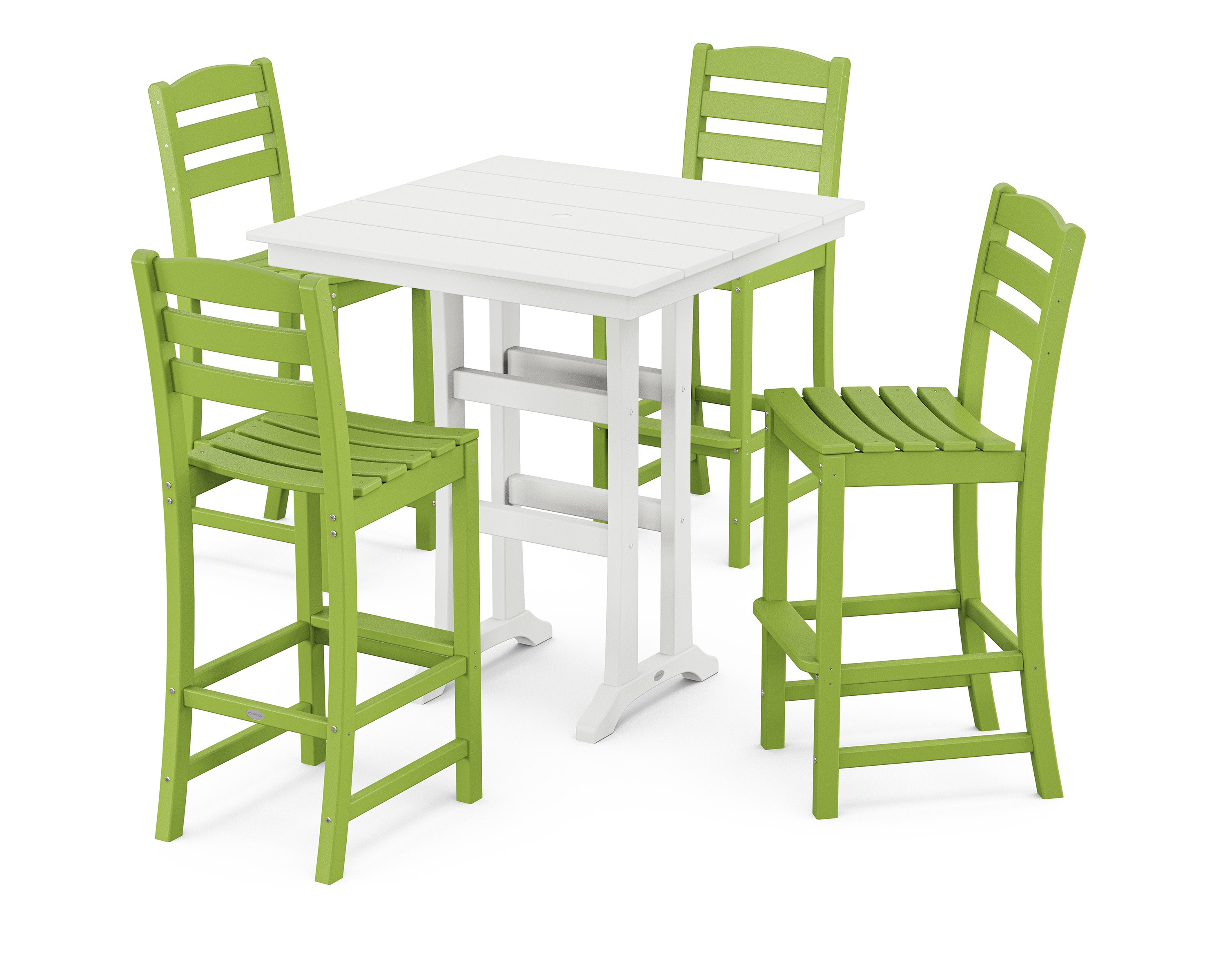 La Casa Caf 5-Piece Farmhouse Trestle Bar Set in Lime / White
