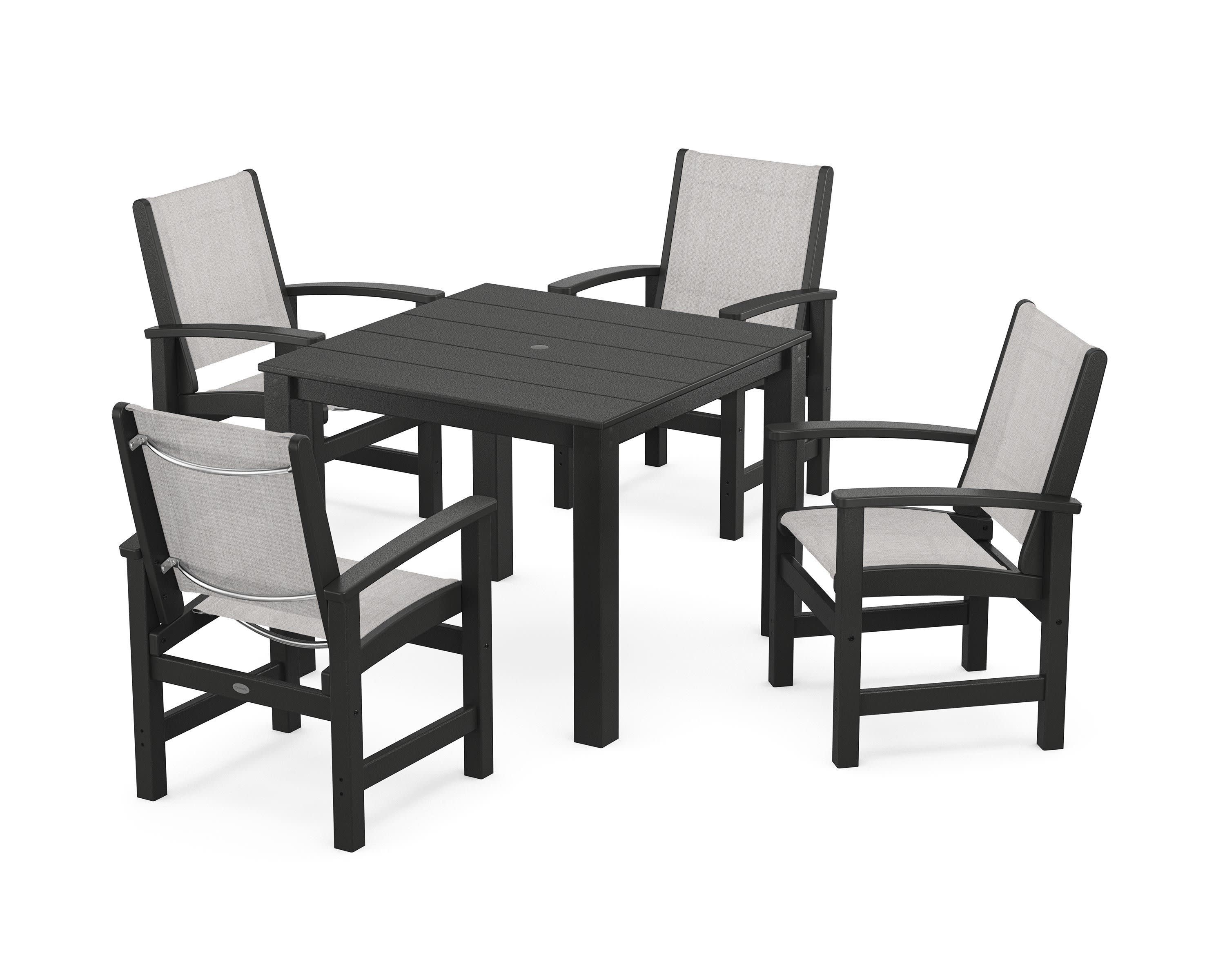 Coastal 5-Piece Parsons Dining Set in Black / Parchment Sling