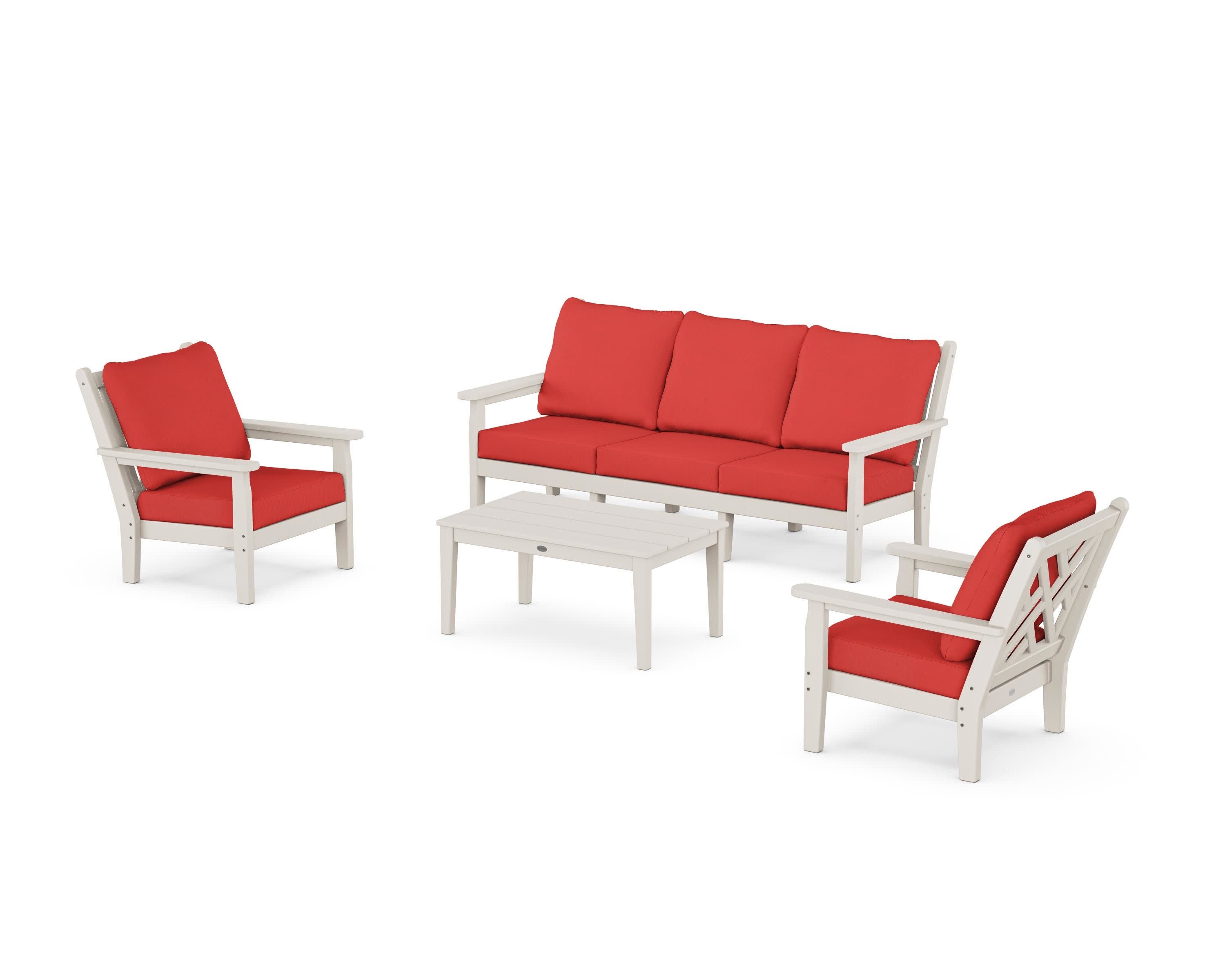 Chippendale 4-Piece Deep Seating Set with Sofa in Sand / Crimson Linen