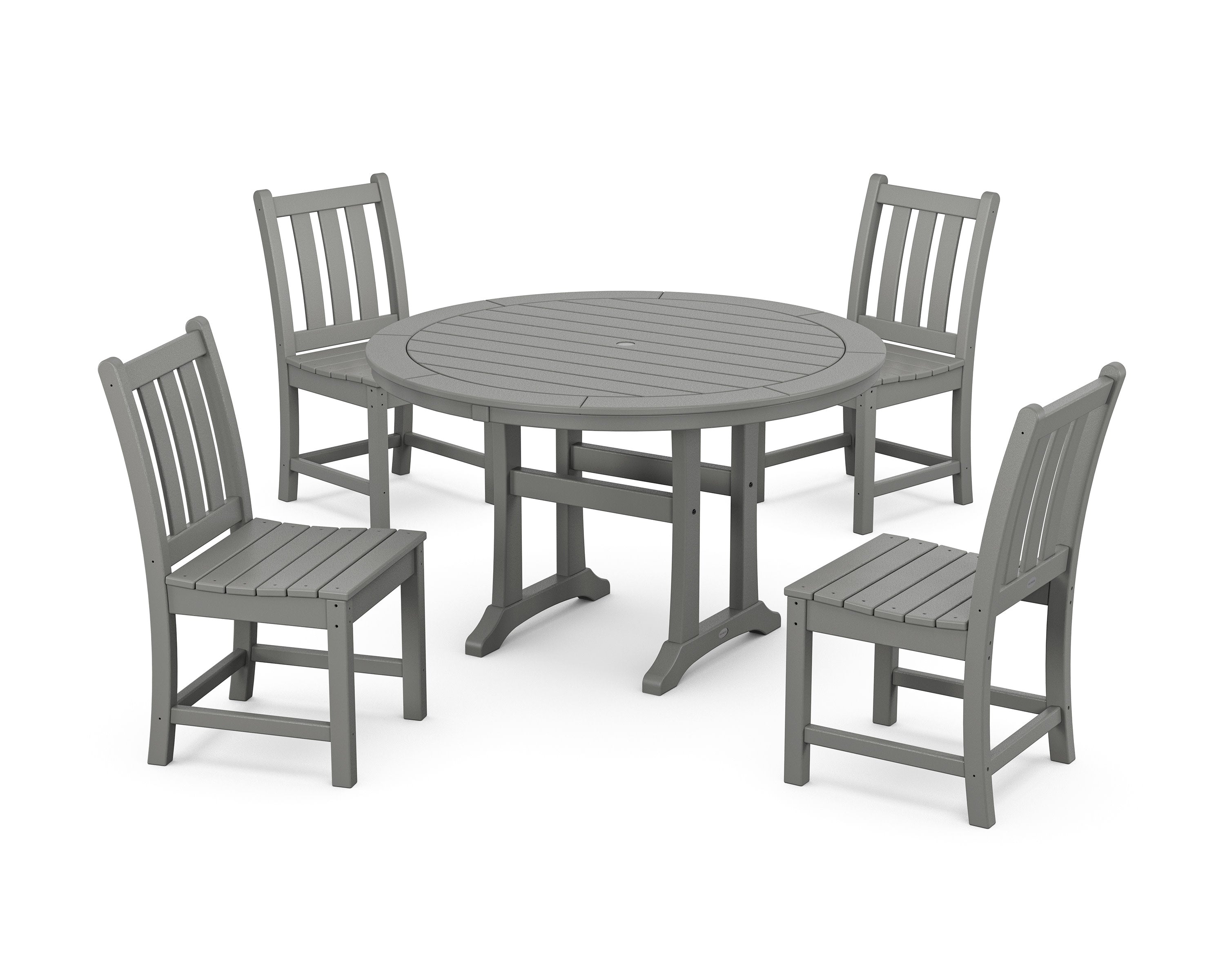 Traditional Garden Side Chair 5-Piece Round Dining Set With Trestle Legs in Slate Grey