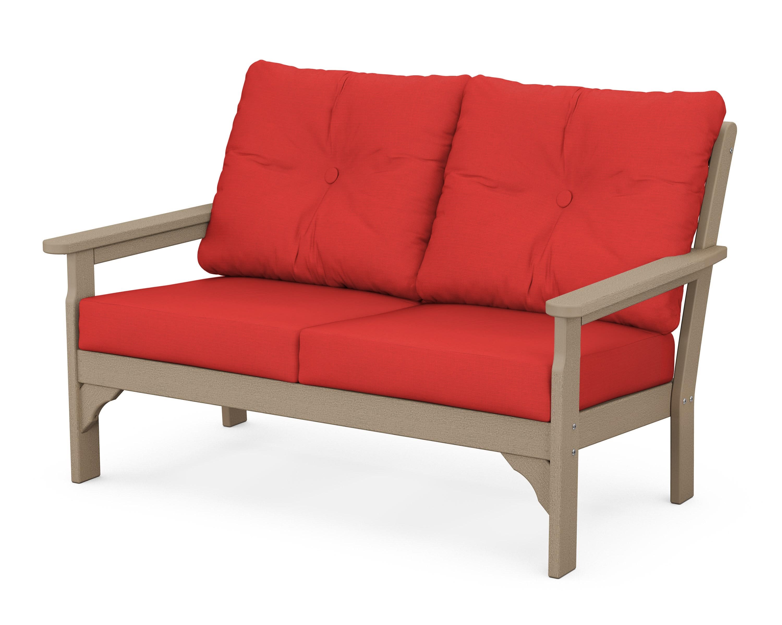 Vineyard Deep Seating Loveseat in Vintage Sahara / Crimson Linen