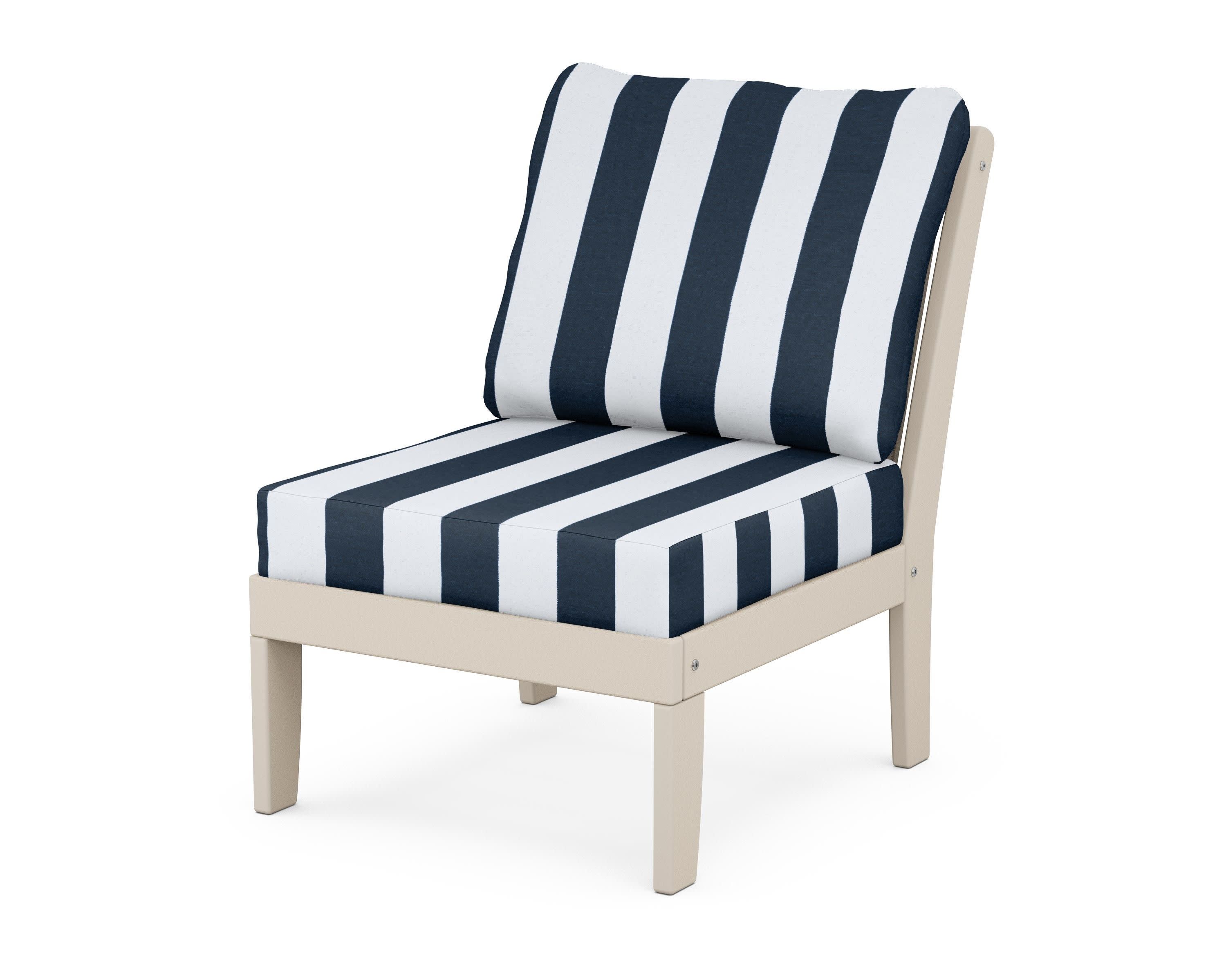 Braxton Modular Armless Chair in Sand / Cabana Stripe Marine Indigo