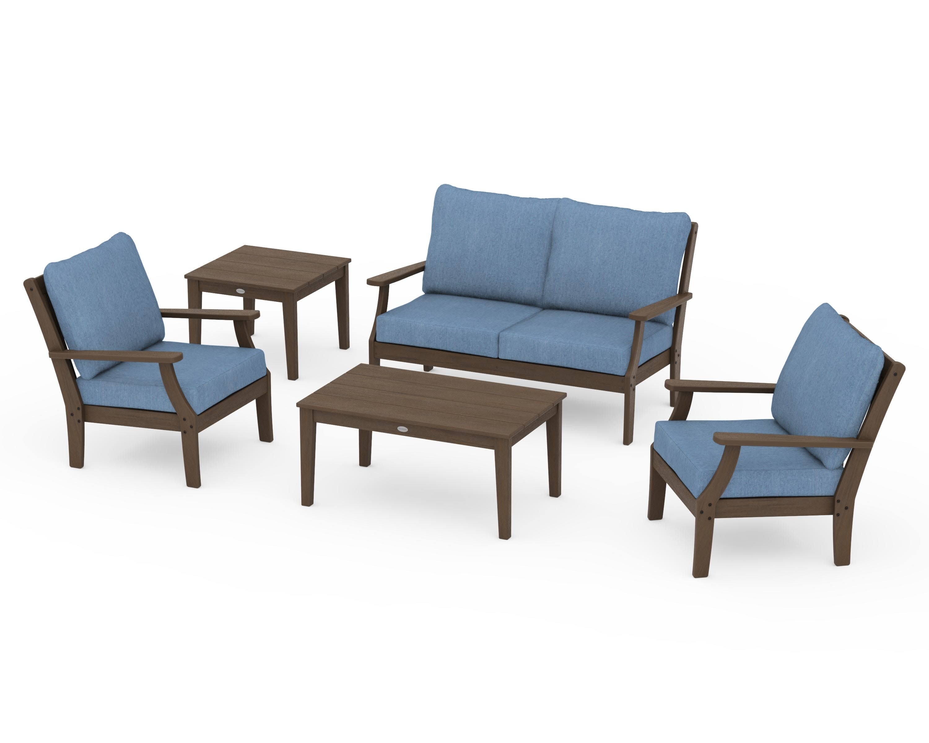 Braxton 5-Piece Deep Seating Set in Kona / Sky Blue