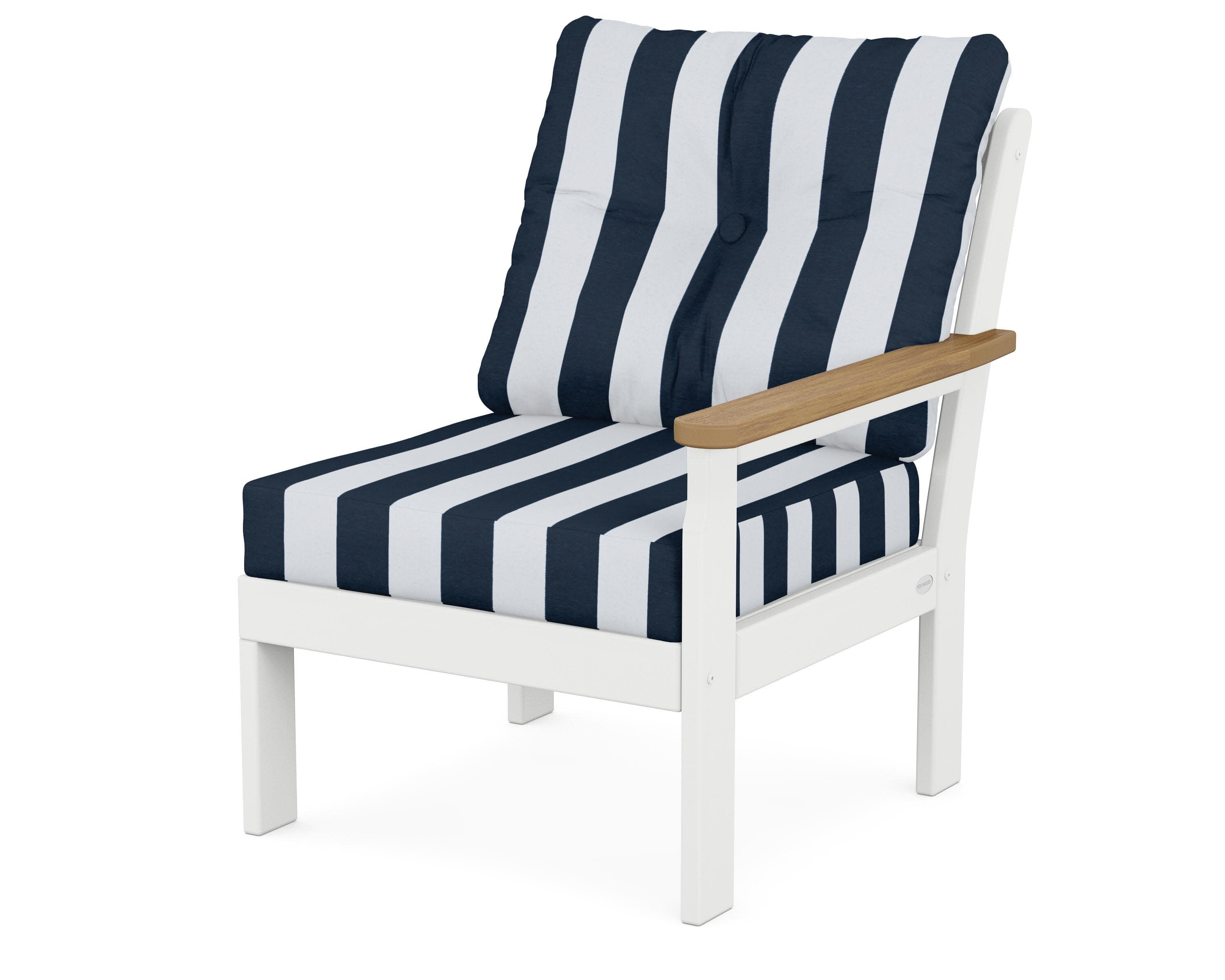 Vineyard Modular Right Arm Chair in White / Natural / Cabana Stripe Marine Indigo